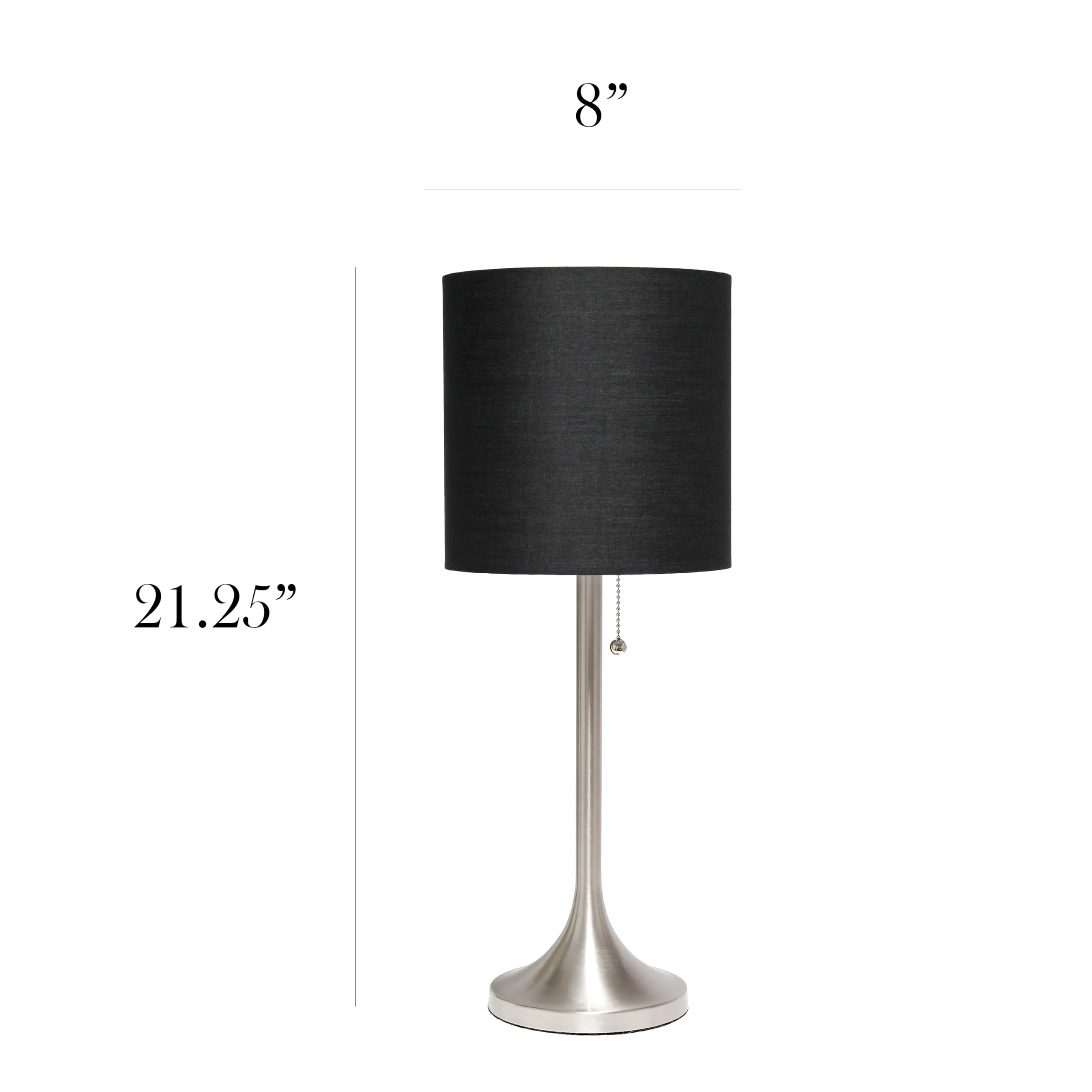 Simple Designs Lt1076-Bnb Tapered Fabric Drum Shade Table Lamp, Brushed Nickel And Black (Pack Of 4)