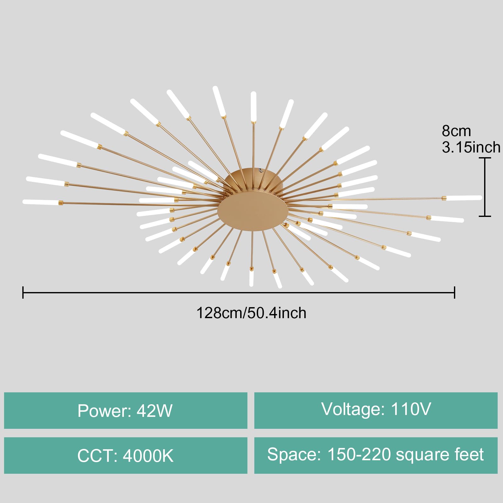 Ziidoo Modern Ceiling Light  42 Lights Metal Firework Designed Chic Led Lighting Fixture For Farmhouse Kitchen Dining Room Bedroom Hallway Living Room (Gold And Dark Gold)