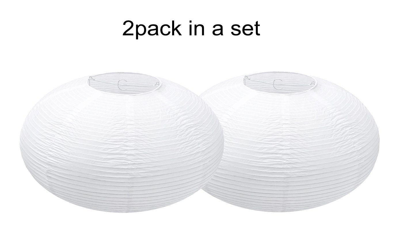 TopAAA 2Pack White Oval Paper Lanterns, 16” Paper Lamp Shade for Home Decor, Wedding, Birthday Party Decorations