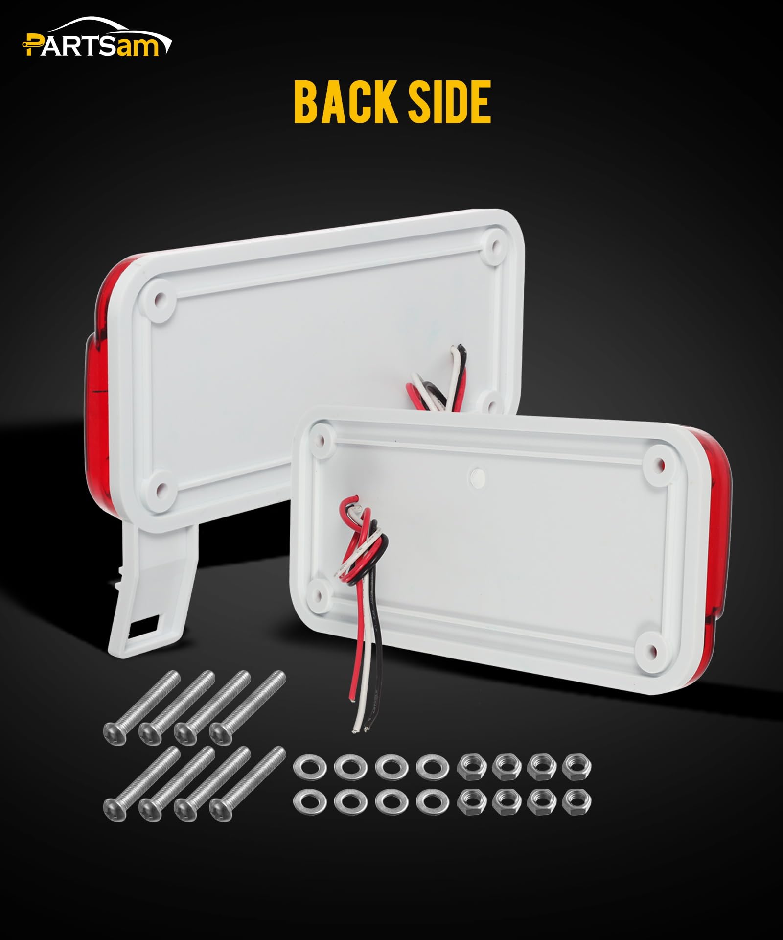 Partsam Rectangular Red LED RV Camper Trailer Stop Turn Brake Tail Lights White License Plate Light 49 LED with License Bracket