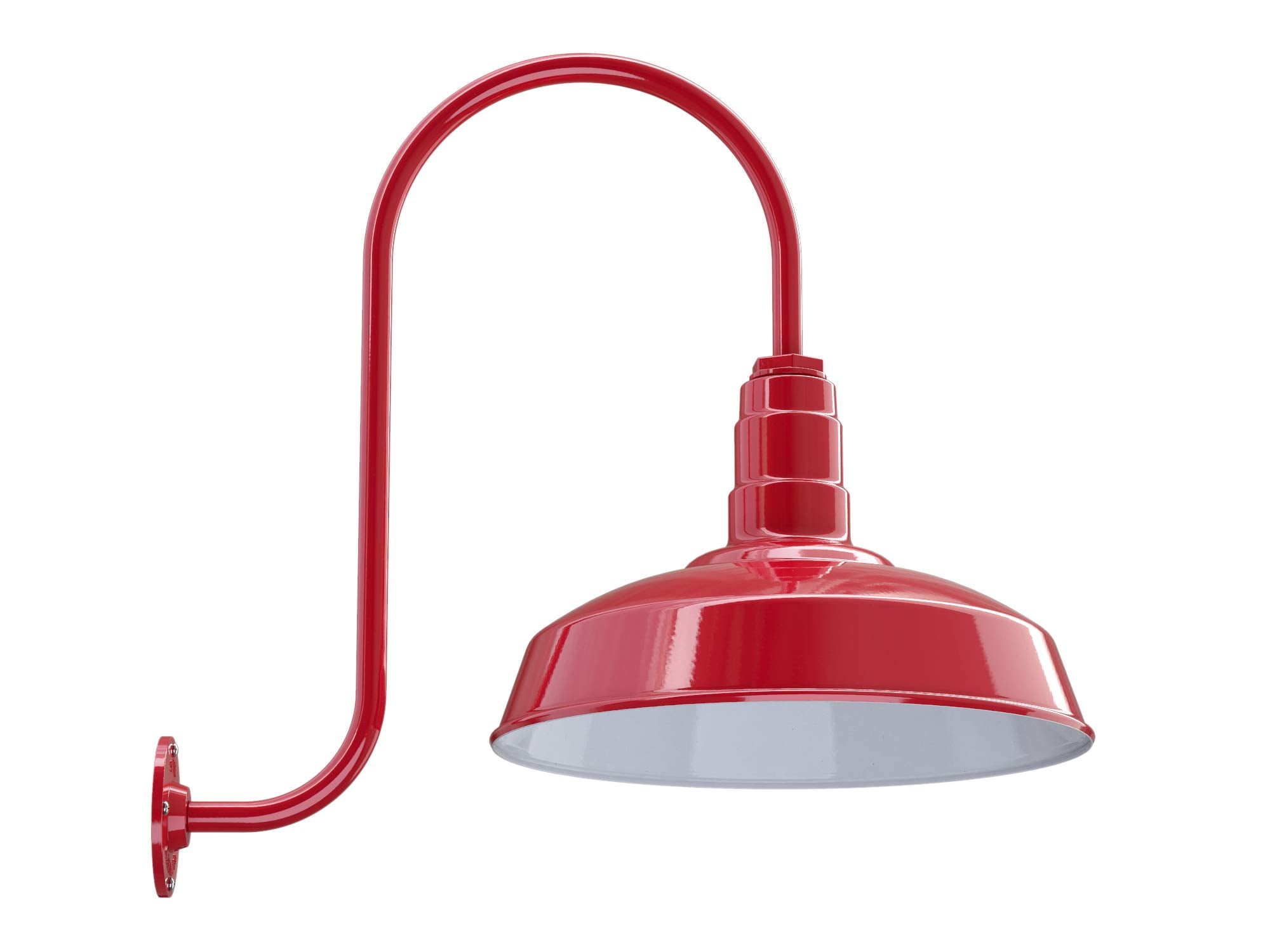 Steel Lighting Co. Gardena Barn Light - Outdoor Wall Mounted, 16in Dome, Upslope Gooseneck, Dusk to Dawn, Red/White