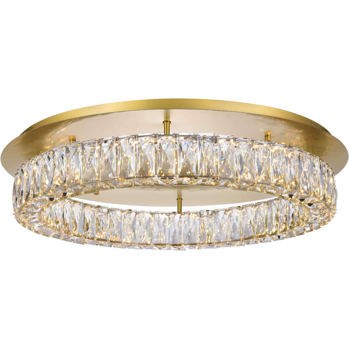 Elegant Lighting Gold Flush Mount Led Light With Clear Crystal, 25.6&quot; Modern Ceiling Fixture
