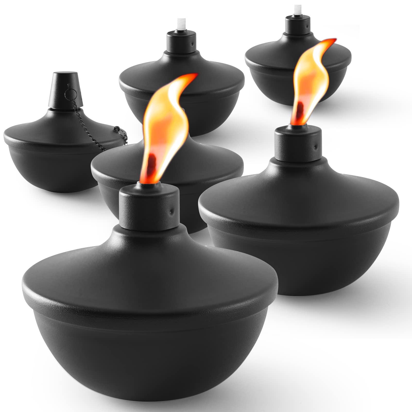 SNOGSWOG 6 Pack Metal Table Top Torches, 22oz Citronella, Black 6P, Refillable Decorative Lanterns for Yard, Patio, Garden