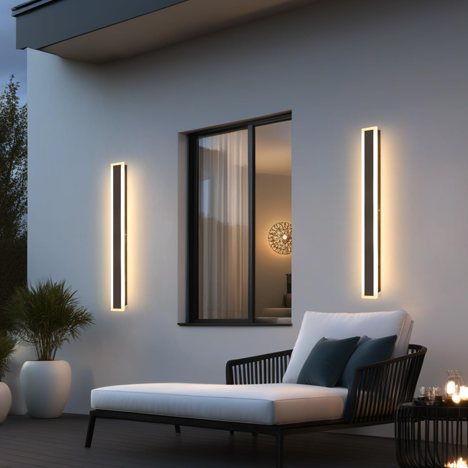 starhyams 2 Pack 39 Modern Outdoor Wall Sconce LED 3000K Outdoor Wall Lights IP65 Waterproof Black Exterior Long Wall Light Fixt