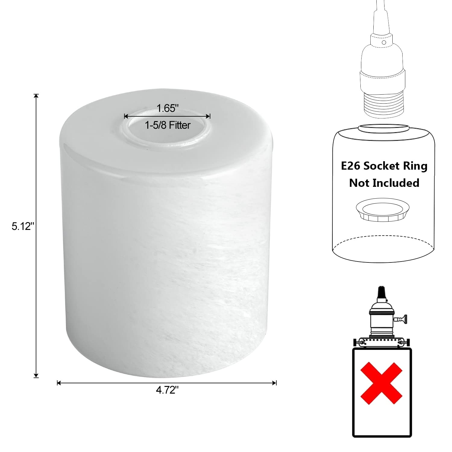 Hghyjrxfkl 1 Pack Alabaster White Glass Lamp Shade, Cylinder Glass Lamp Shade Replacement With 1-5/8-Inch Fitter Opening For Pendant Light, Desk Lamp,Wall Sconces And Bathroom Vanity Lights.