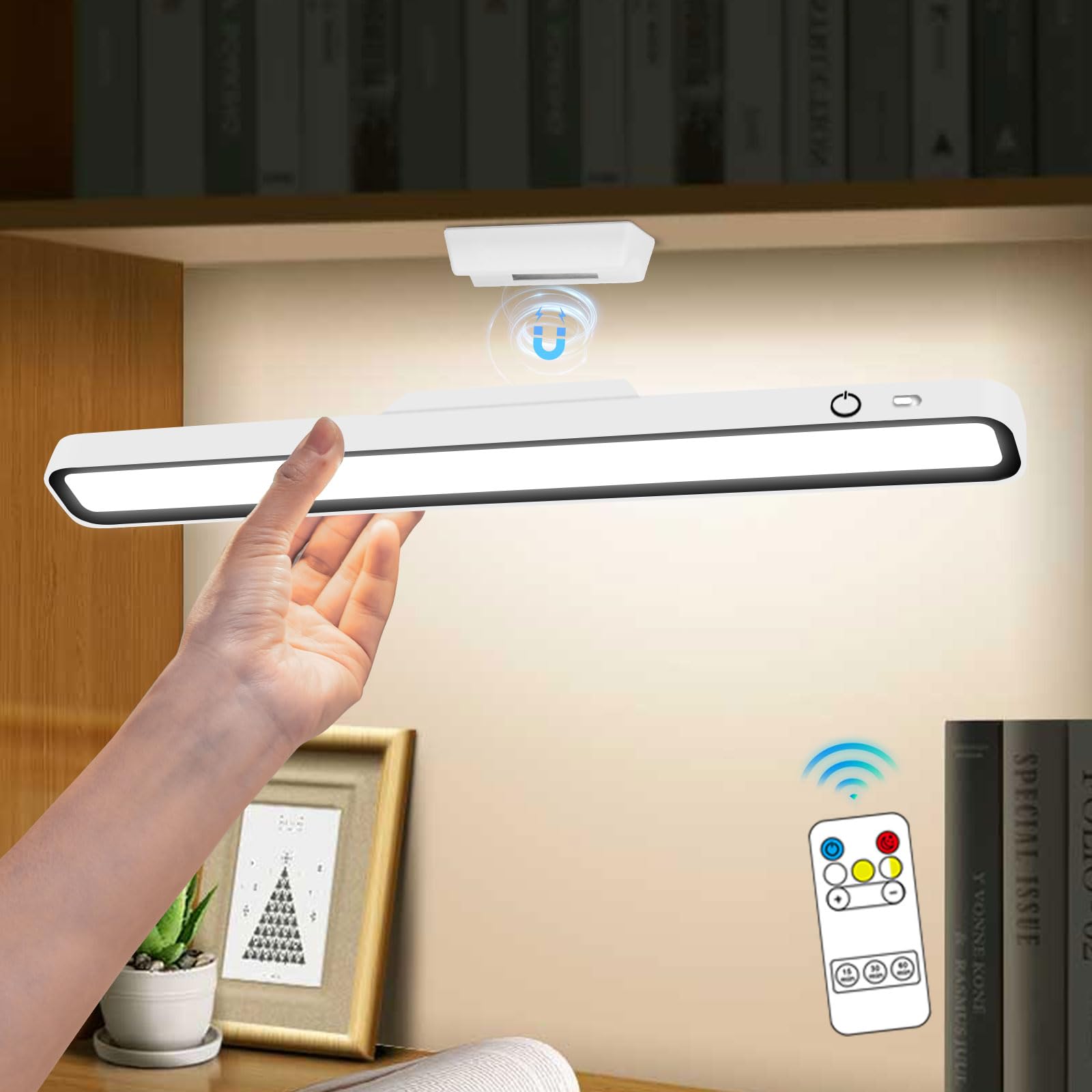 XmnSoly Desk Light Bar 3000K-6000K LED Rechargeable Magnetic Light for Home, Office, Bedroom - Model 2232, Remote Control, Plastic