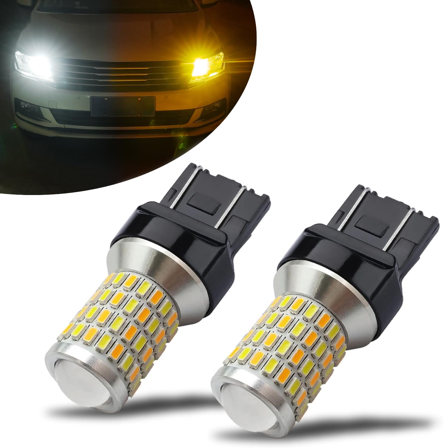 iBrightstar 7443 Switchback LED Bulbs, Super Bright Projector for DRL & Turn Signal, Aluminum, White/Amber