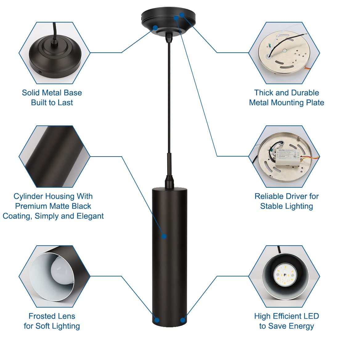 Dakason Black Pendant Light, Led Modern Pendant Light Fixture For Kitchen Island, Adjustable Rope Hanging Ceiling Lamp For Dinin