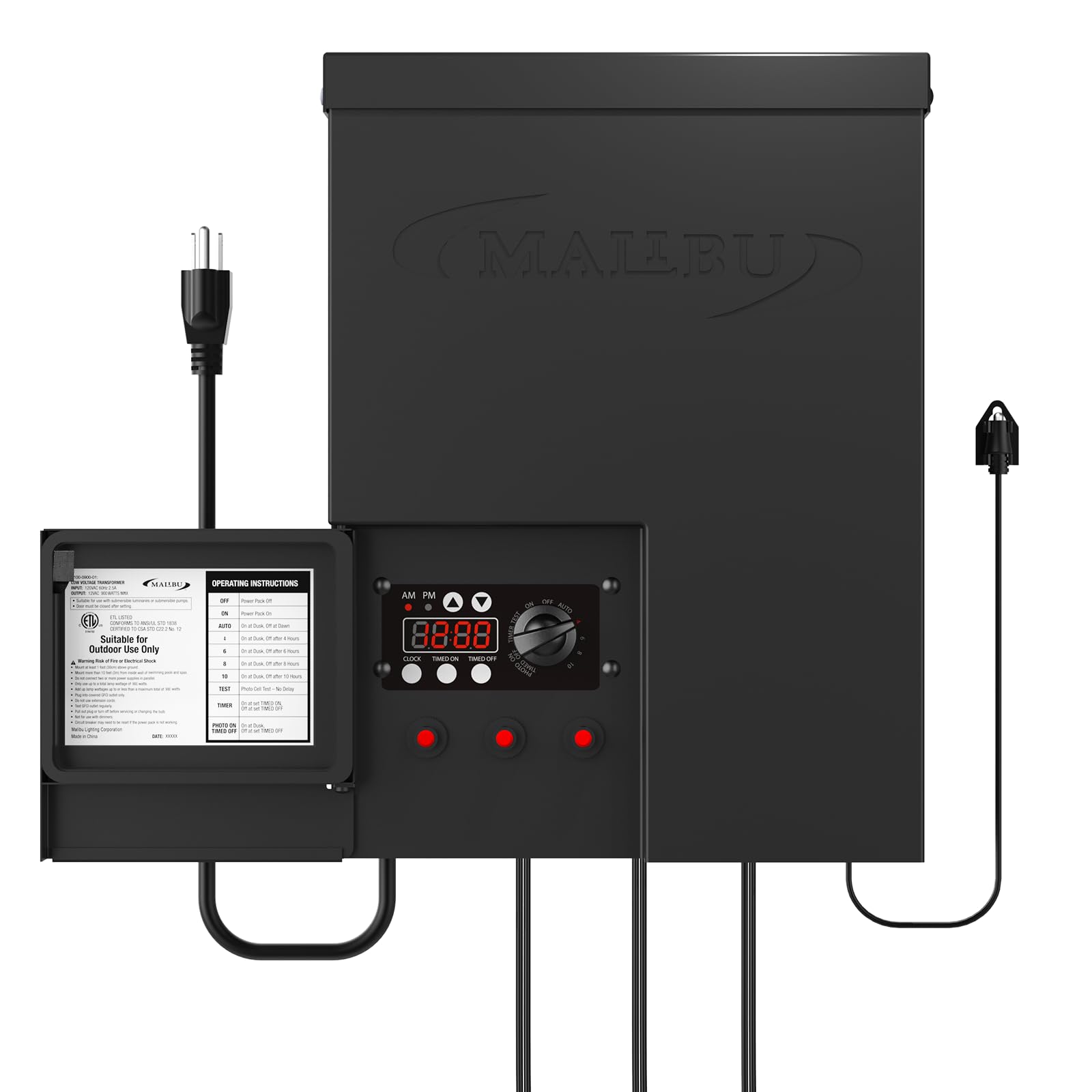 MALIBU 900W Low Voltage Transformer Outdoor Landscape Lighting Transformer 120V AC to 12V AC with Sensor and Weather Shield for 