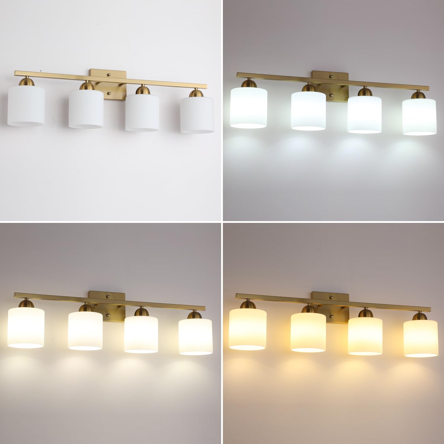 Mecgirn Stainless Steel 4-Light Bathroom Vanity Light, Brushed Gold with Frosted Glass, Model B0003-4-Gold