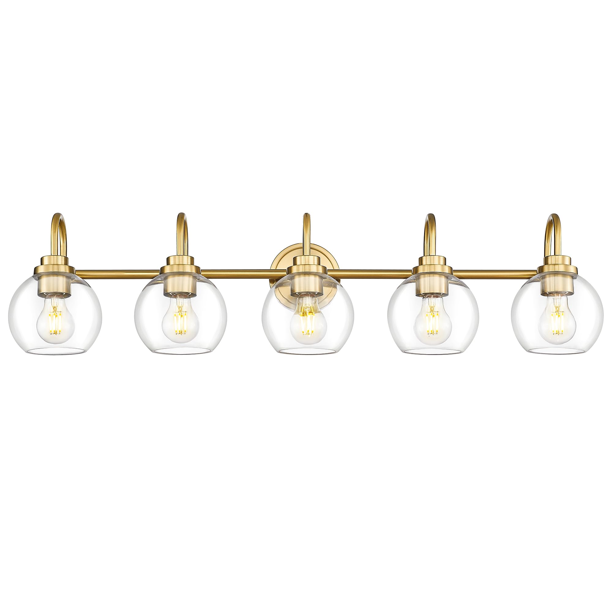 Audickic 5-Light Bathroom Vanity Light Fixtures, Brushed Gold with Clear Glass, 35 Inch, Model AD-22280-5W-GD