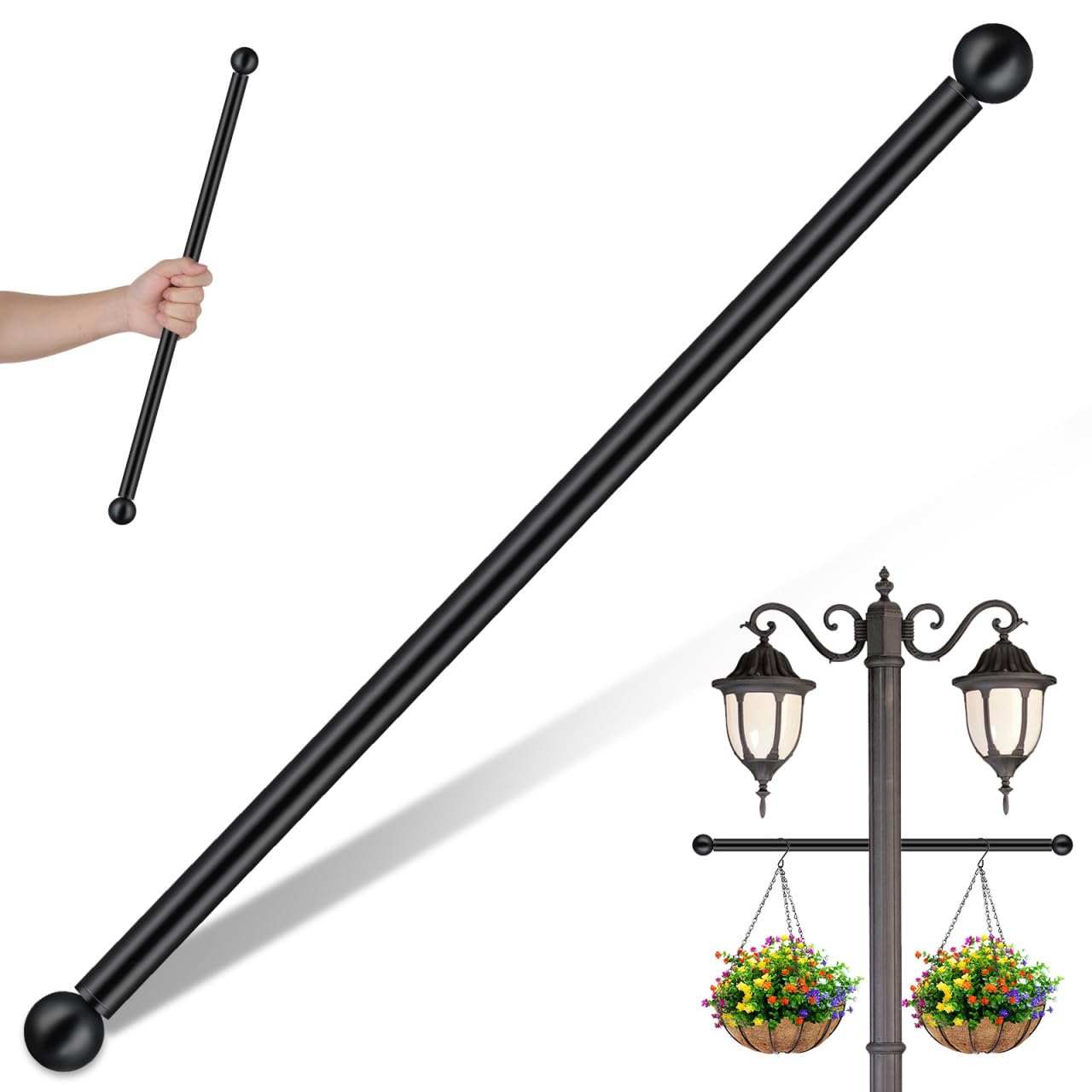 DOITOOL Lamp Post Cross Arm Replacement 22 Inch Outdoor Light Pole Cross Rod Rest, Weather Resistant Outdoor Post Light Accessor
