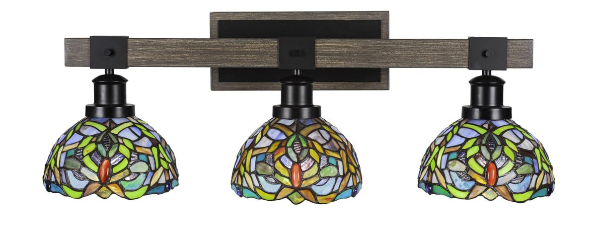 Tacoma - 3 Light Bath Bar-9.75 Inches Tall And Inches Wide-Black/Painted Wood Finish-Kaleidoscope Art Glass Color