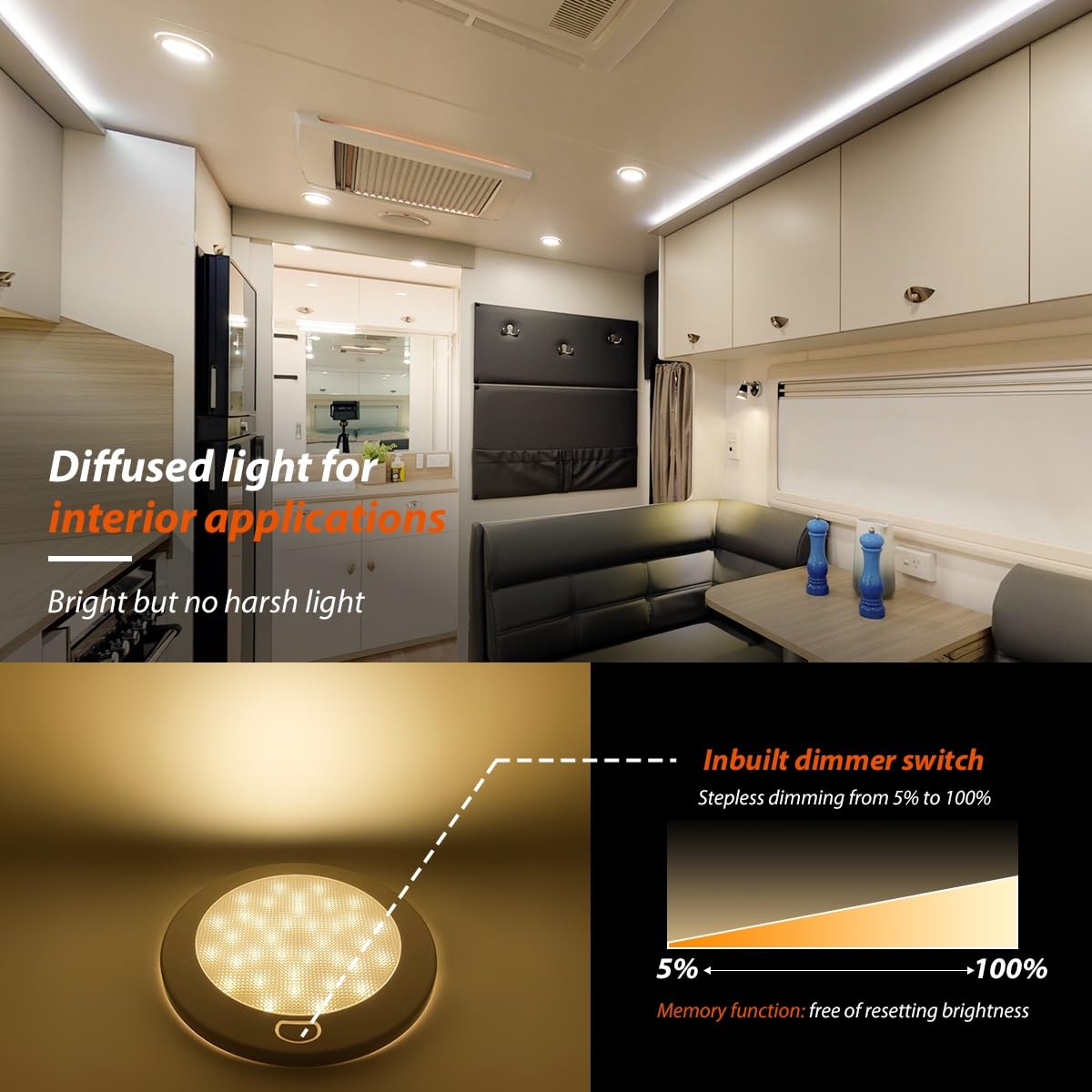 Dream Lighting LED Interior Light Fixture, 12V Black Shell Downlight, 300lm, Warm White, 5-inch, Model 0016936W