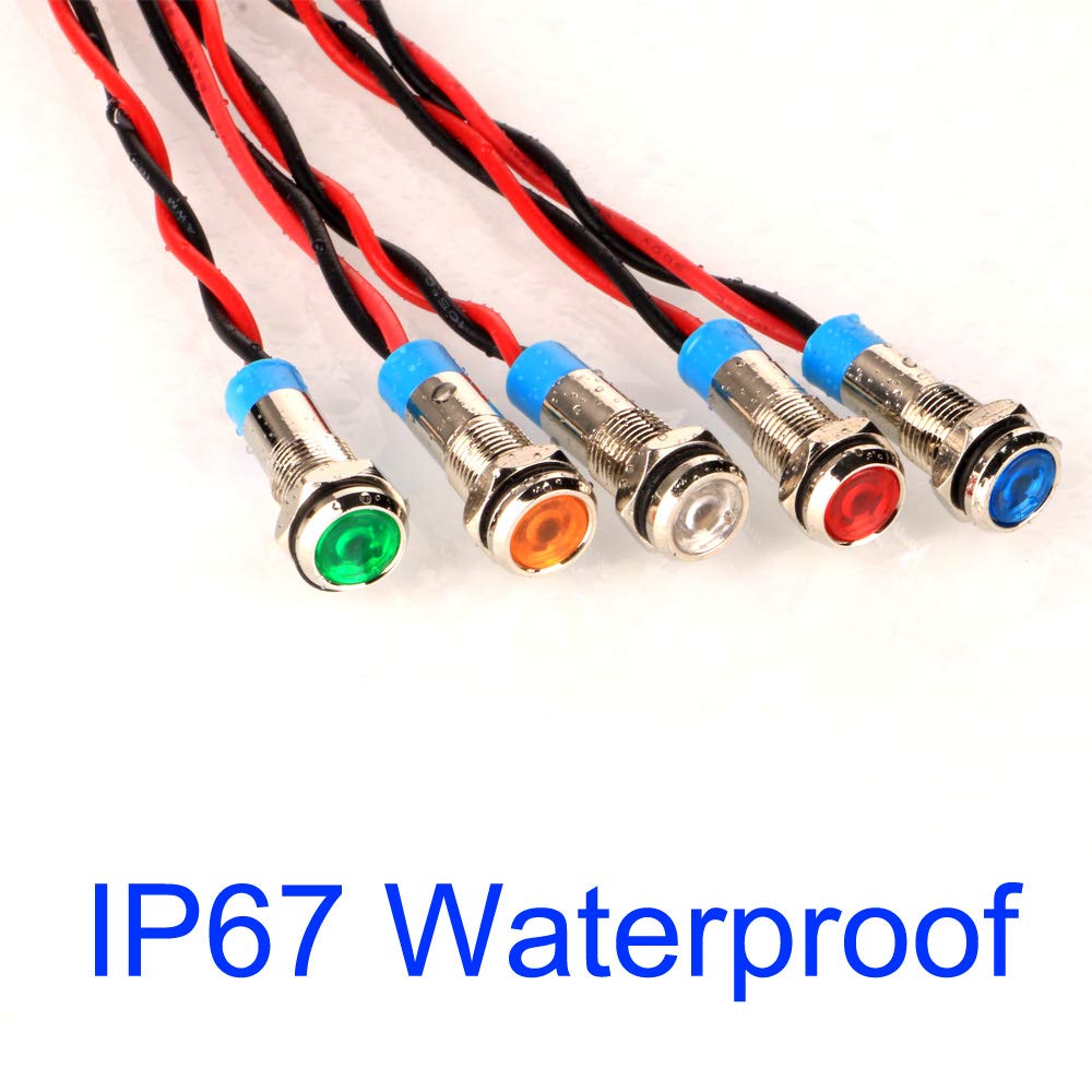 Gebildet 10pcs LED Metal Indicator Light - 6mm Waterproof Signal Lamp for AC/DC 12-24V, Multicolored, Suitable for Car, Truck, Boat