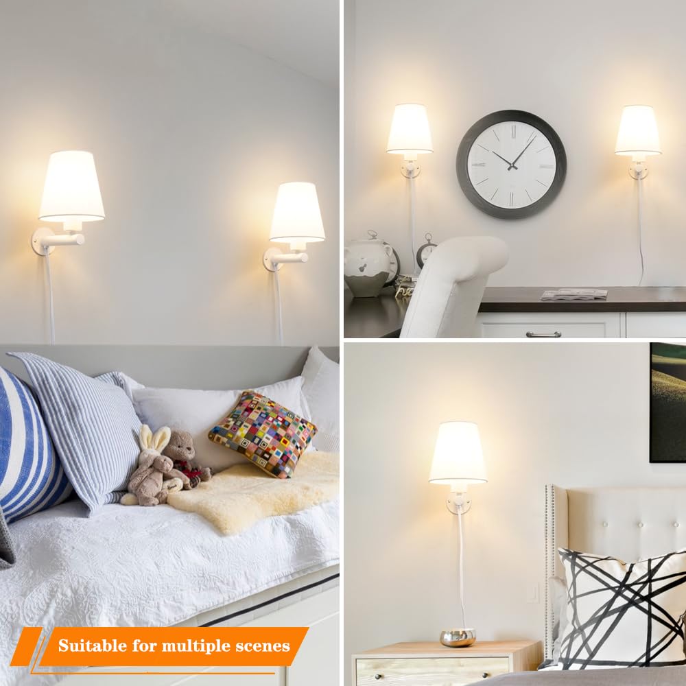 OIYIO White Plug in Wall Sconces Set of Two, 9.45in Fabric Linen, Model 240927