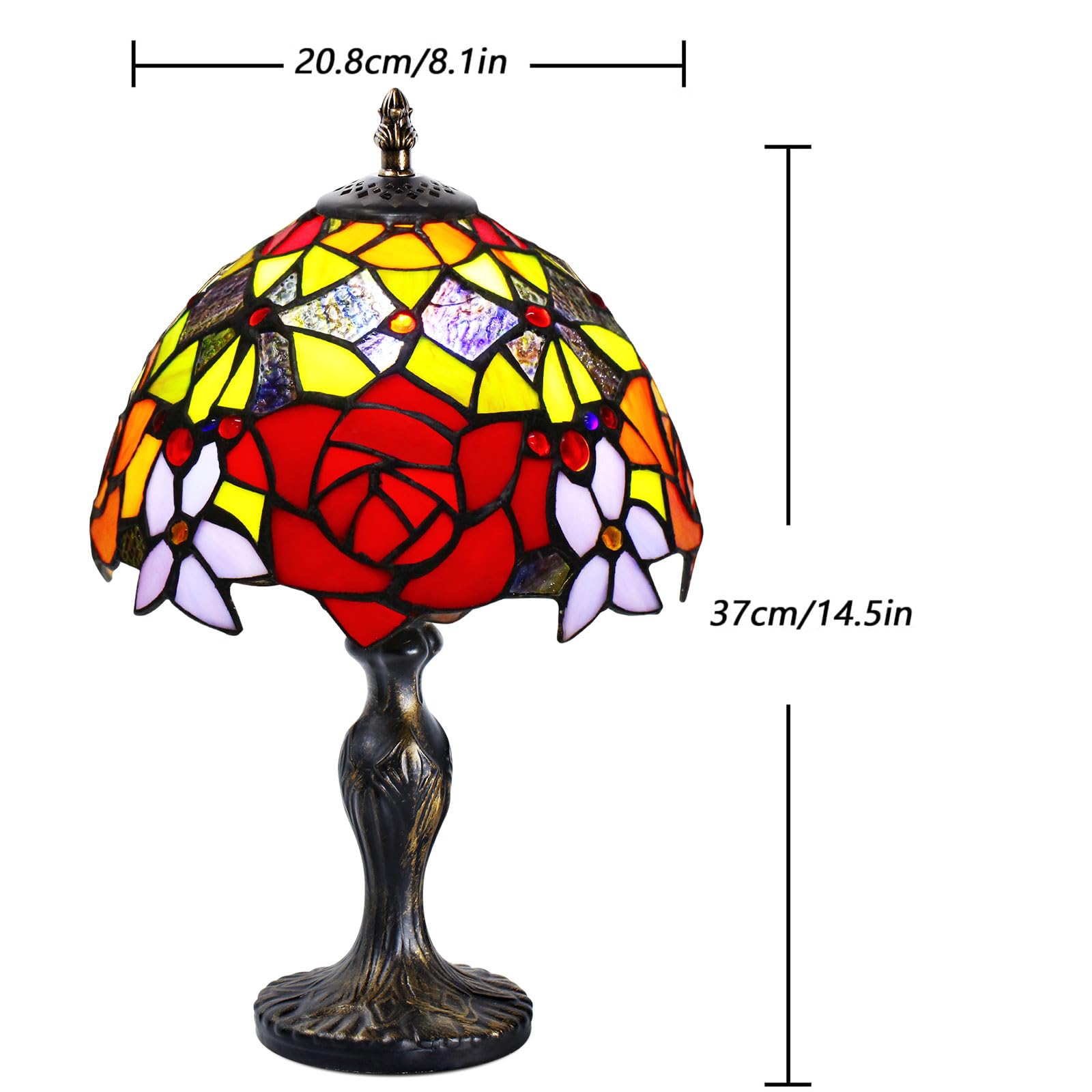 MIAOKE Stained Glass Table Lamp, Handmade Desk Light, Antique Style, Peony Color, Glass Material