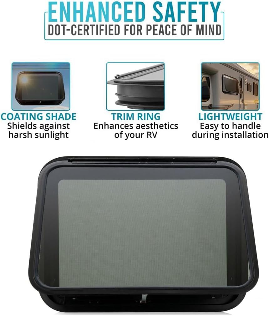 PRO FLEX Heavy Duty RV Exit Window, 36" W x 22" H, Tempered Glass, Easy Installation, DOT Certified
