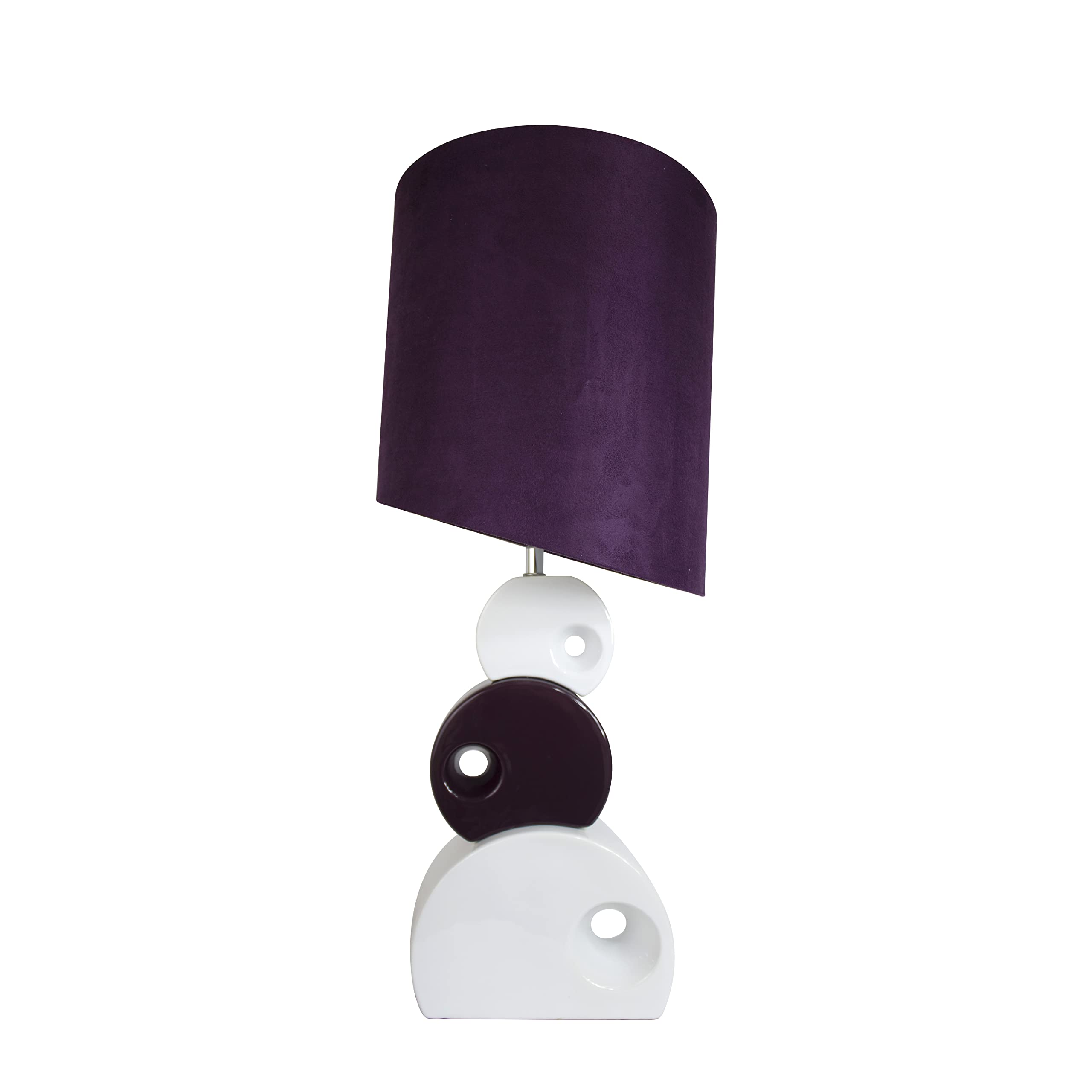 Elegant Designs Lt1038-Prp Stacked Circle Ceramic Table Lamp With Asymmetrical Shade, Purple