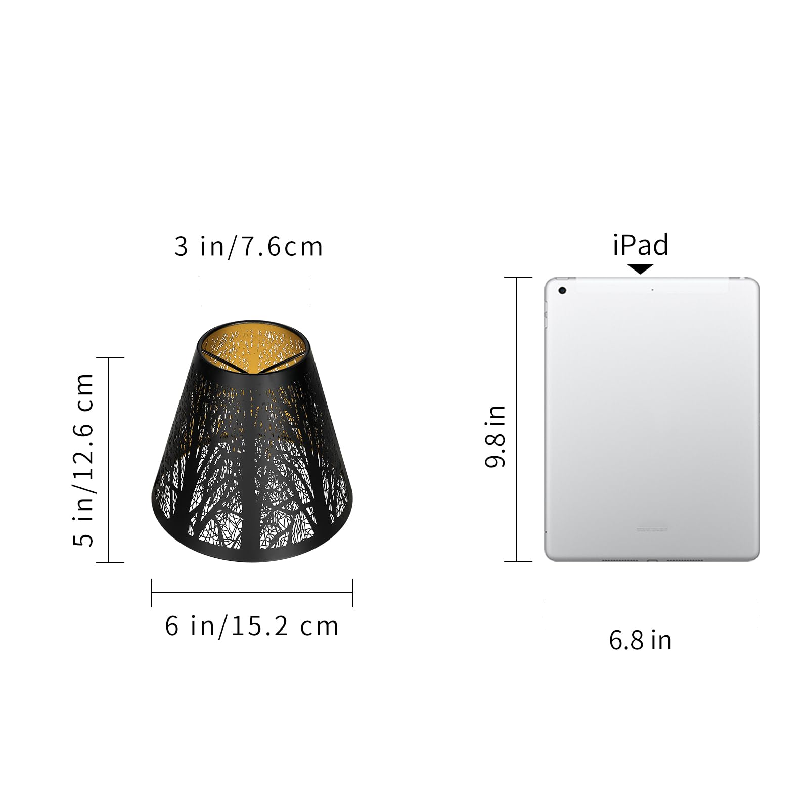 ALUCSET Small Lamp Shades Set of 2, Bell Clip-on, 3in x 6in x 5in, Wood, Black Gold Grove
