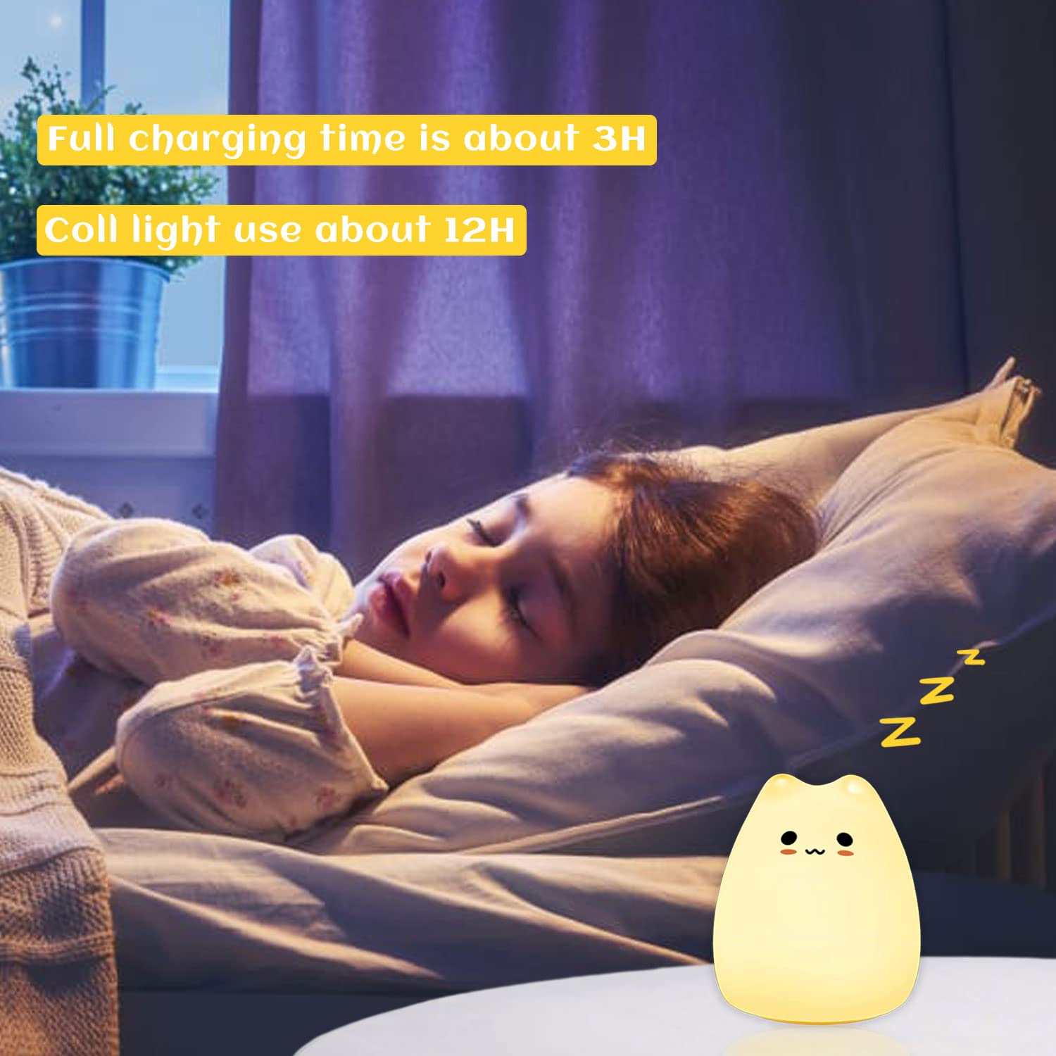 wokuya Cute Cat Night Light for Kids,Kawaii Silicone Nursery Kitty Night Light for Bedroom,7-Color Changing,Ideal Gifts for Todd