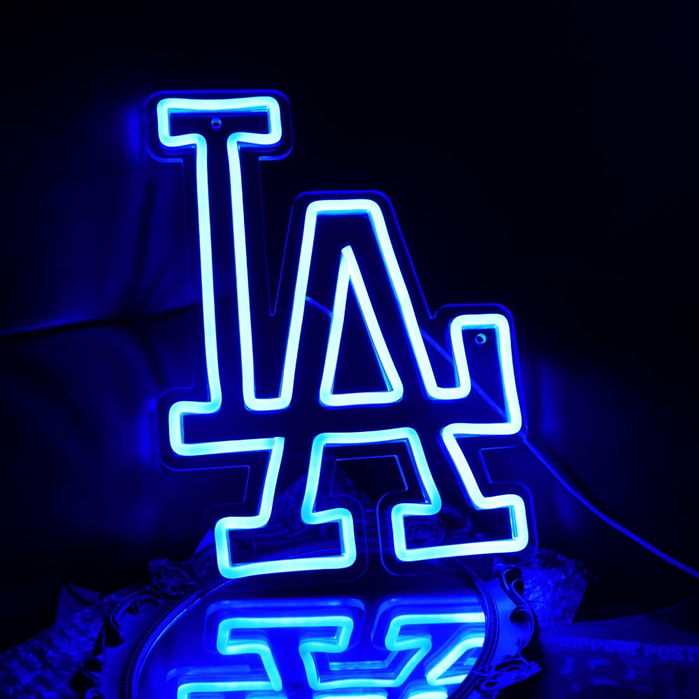 WonderfulLife Dodgers Neon Sign - 13.7"x9.8" Blue Wall Art for Garage, Man Cave, Bar, Office - LA001