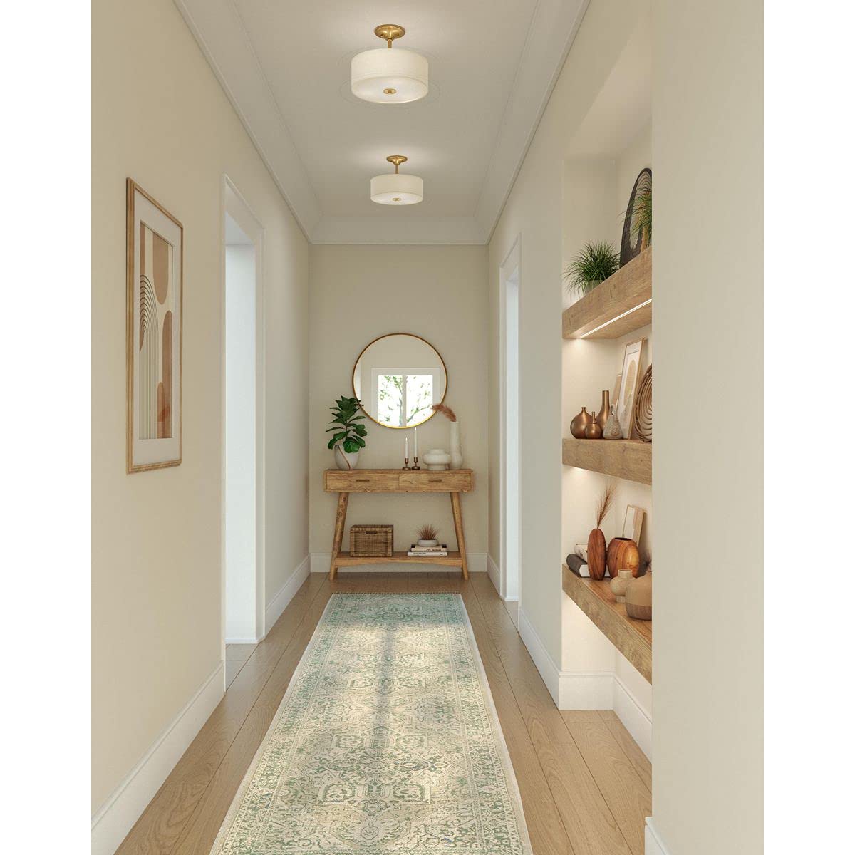 Inspire Collection 2-Light Summer Linen Shades New Traditional Semi-Flush Light Satin Brass