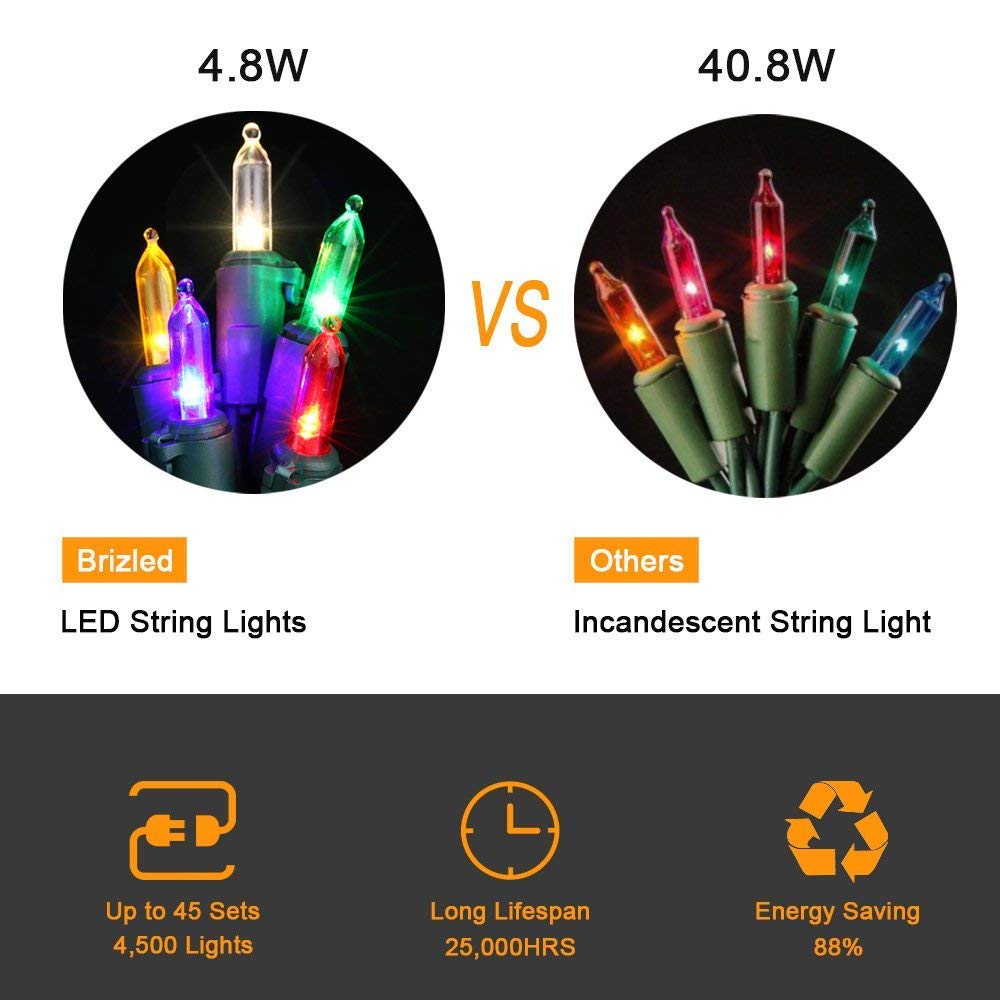 Brizled LED Christmas Lights, 100 Mini String Lights, 33ft, Multicolor, UL Certified for Indoor/Outdoor Use