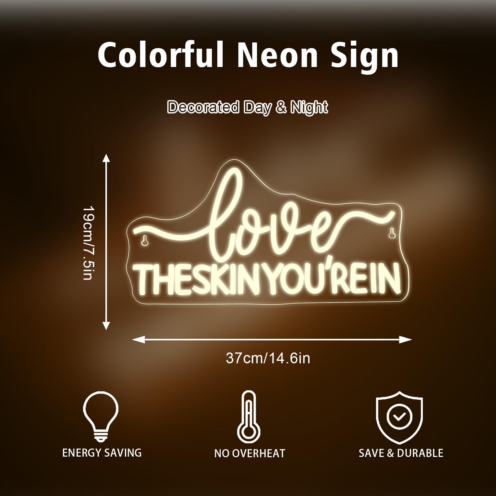 FAXFSIGN Neon Sign - Love The Skin You Rein - Warm White LED Light - Beauty Salon Wall Decor - Colorful