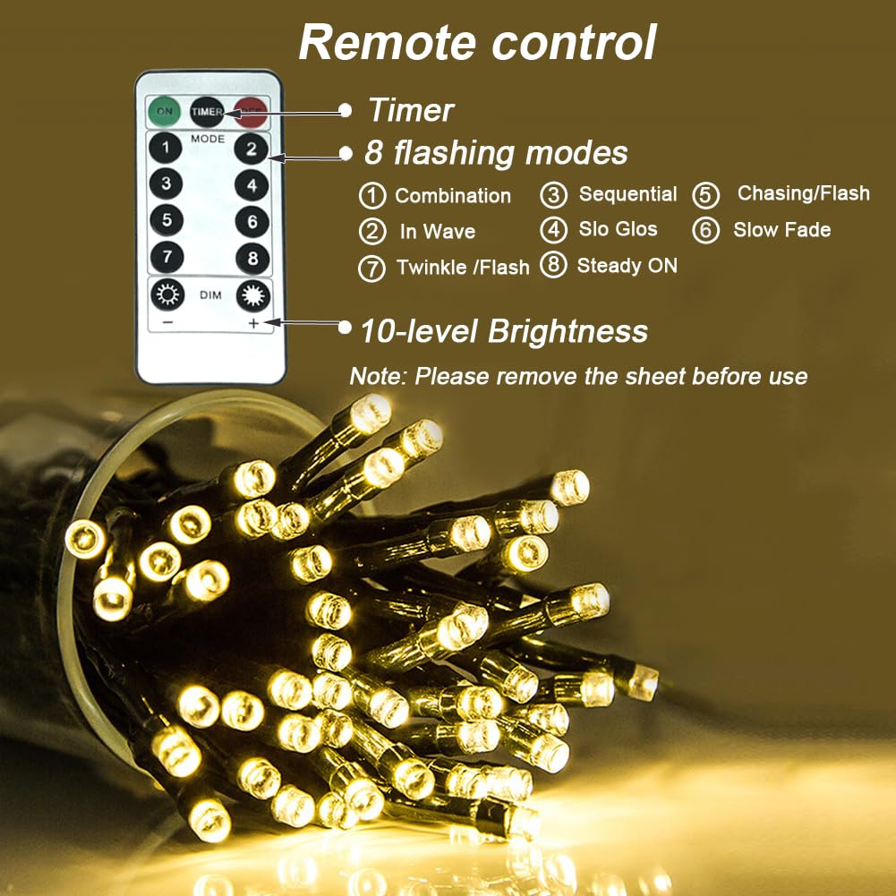 Warm White String Lights Indoor, 2 Pack 36Ft 100Led Christmas String Lights With Remote And Timer, Twinkle Christmas Tree Decor Lights Dimmable Waterproof, Xmas Lights Indoor/Outdoor
