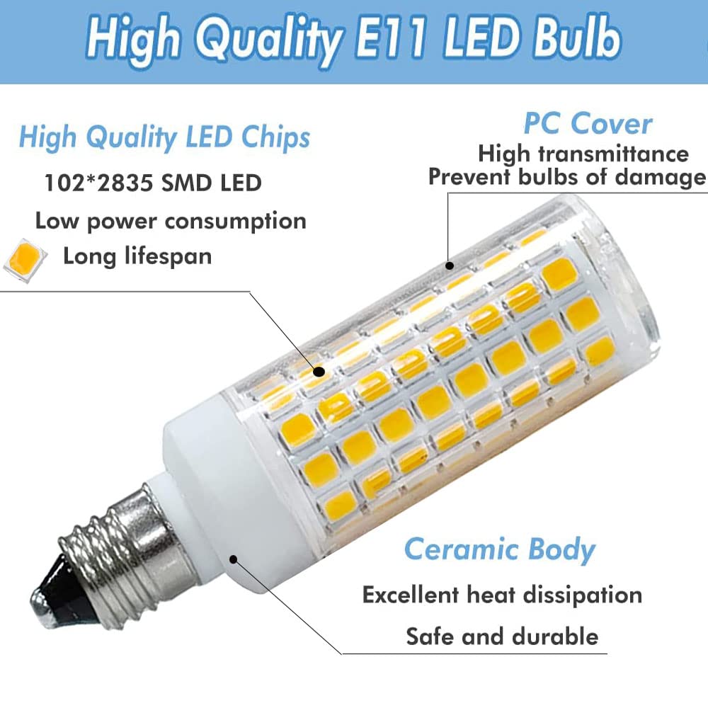 Haoguais 2-Pack Led E11 Bulbs  E11 Mini Candelabra Base  Warm White 3000K 75W Halogen Equivalent  120V 7W Jd T3 T4 Corn Bulb Indoor Lighting