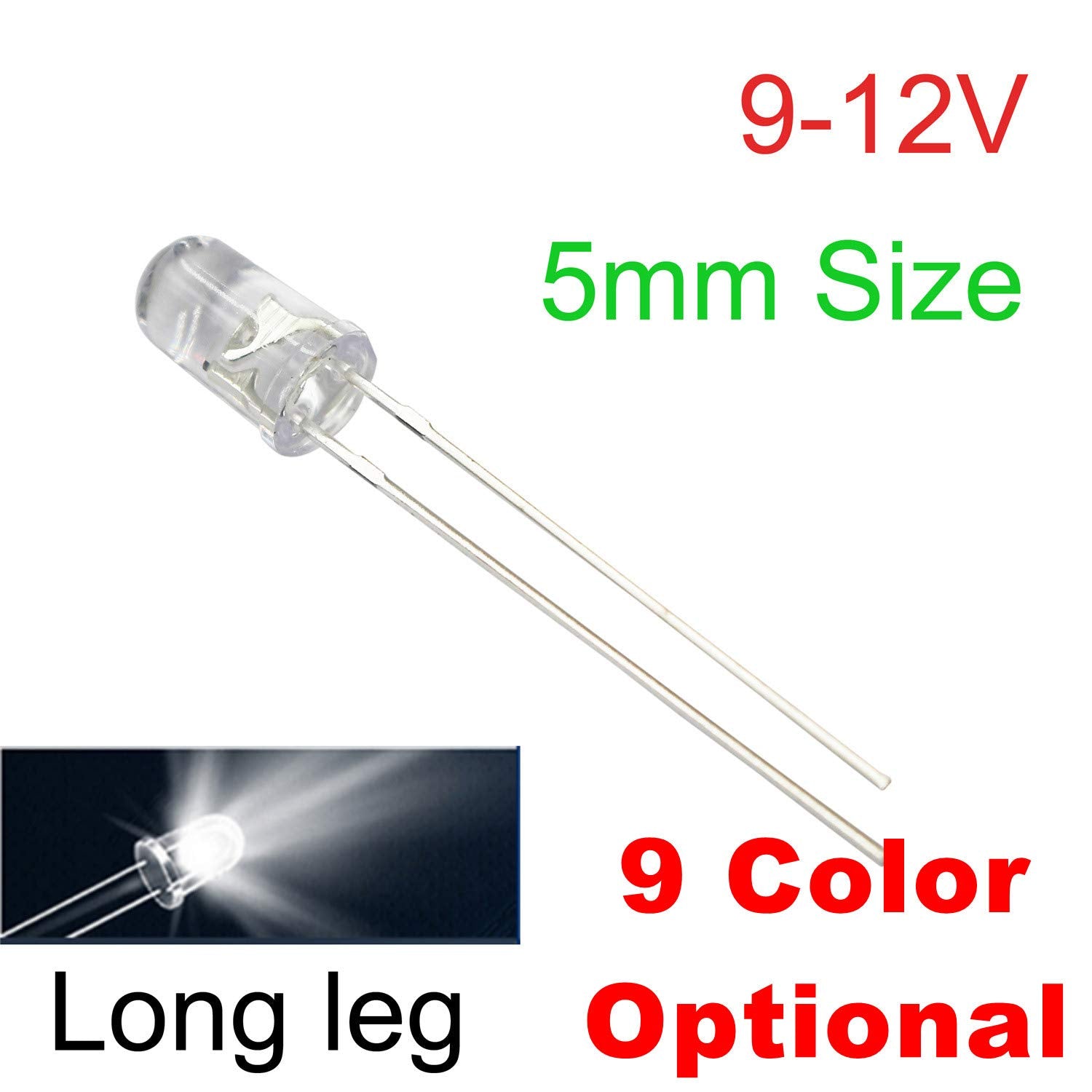 Bowerful 50Pcs 12V 5Mm White Led 9V - 12V Gauge Cluster Instrument Light Emitting Diodes
