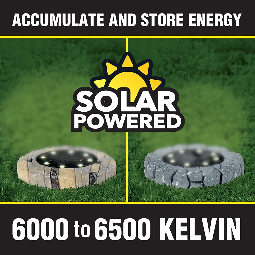 Bell+Howell Disk Lights Solar Ground Lights Stone Dark Gray -Upgraded Wireless Solar Garden Waterproof Lighting 8 Led Bulbs For