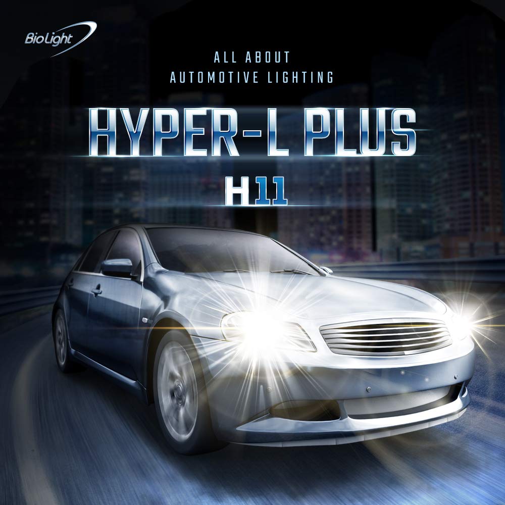 BIOLIGHT KM H11 Hyper-L Plus Headlight Bulbs - 150% Brighter Fog Beam, 2 Pack, H11 Size, Plastic, Hyper Light Color