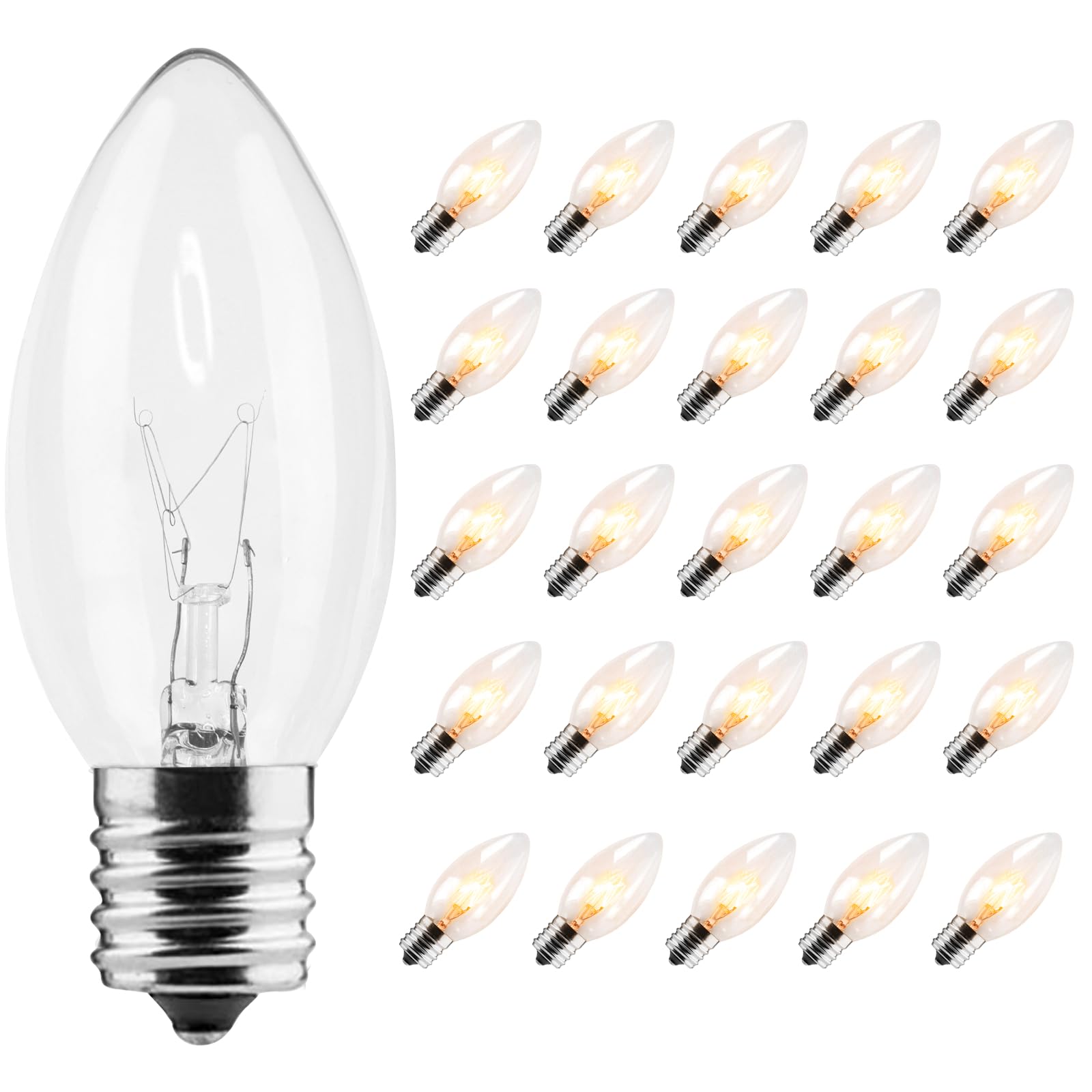 CXLHO 25 Pack C9 Bulbs Clear Replacement Bulbs Incandescent, C9 Christmas Light Bulbs for Christmas String Light, E17 Intermedia