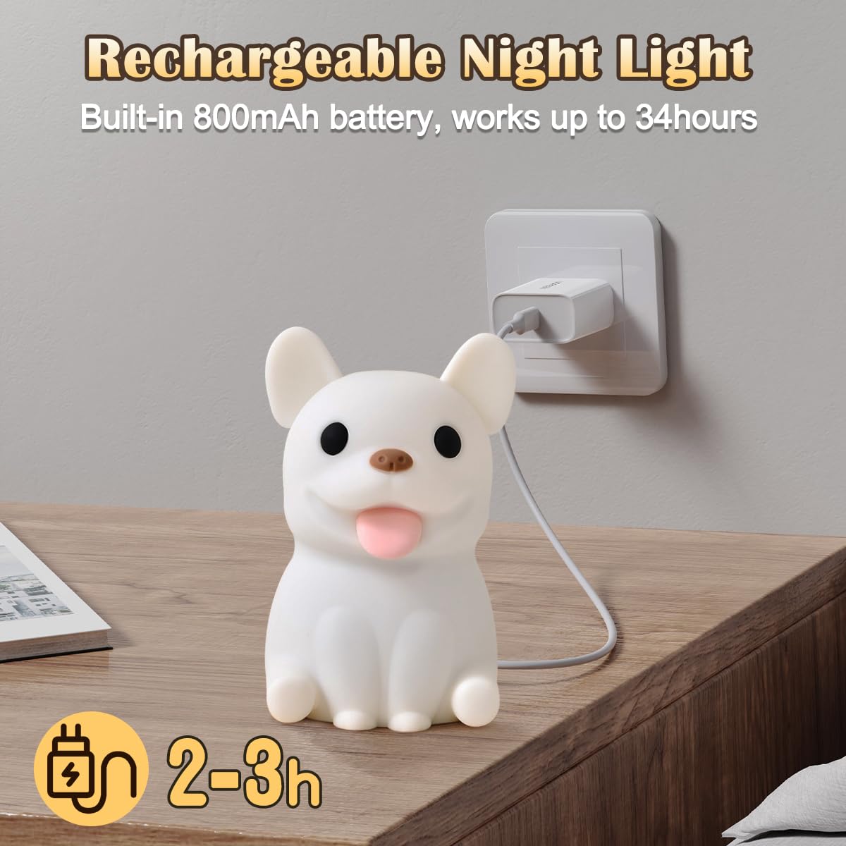 Ledholyt Night Light For Kids, Cute Silicone Puppy Nursery Light For Baby Room And Toddler, Rechargeable Led Animal Decor Nightl