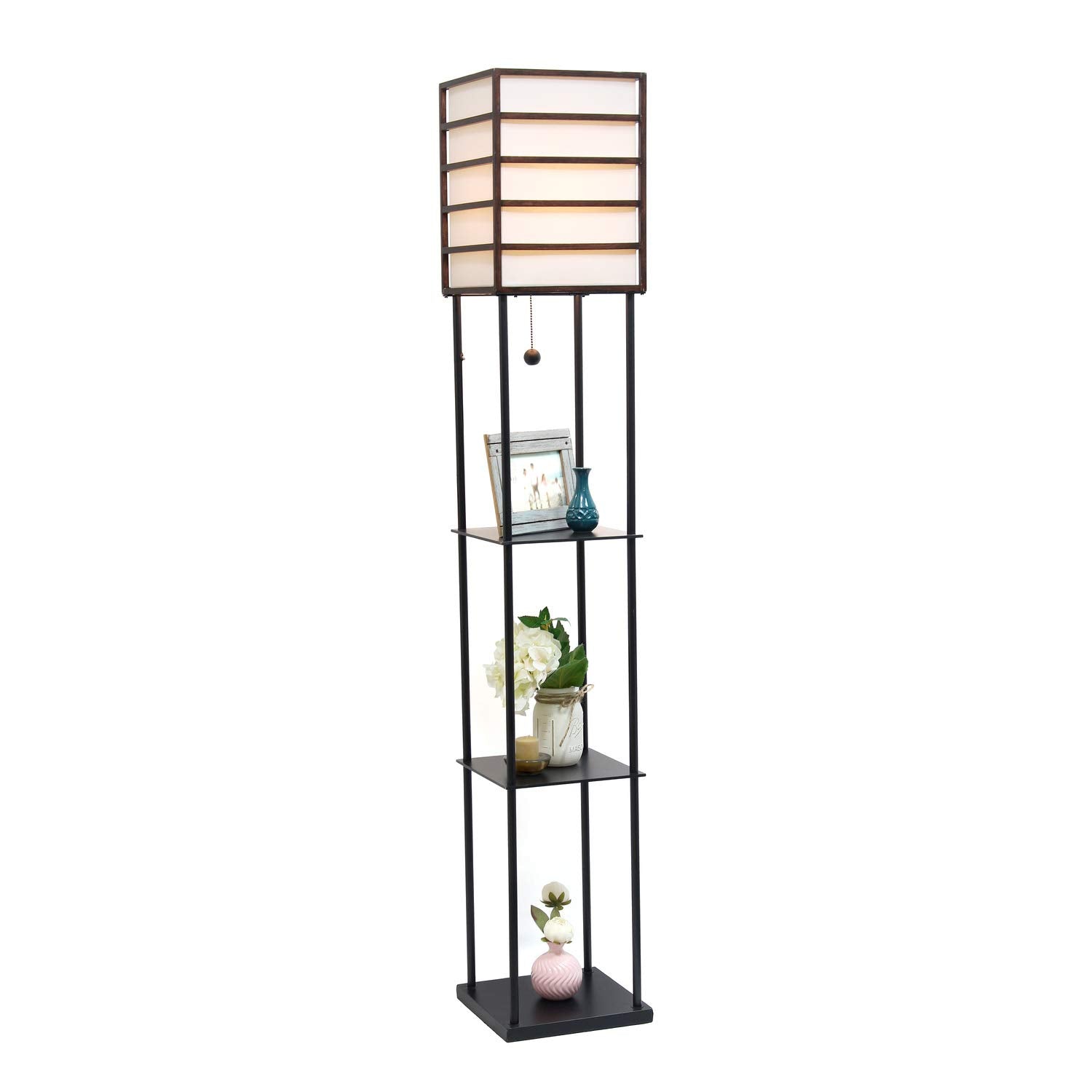 Simple Designs LF1022-DWD Metal Etagere Floor Lamp, Dark Wood, 1 Light
