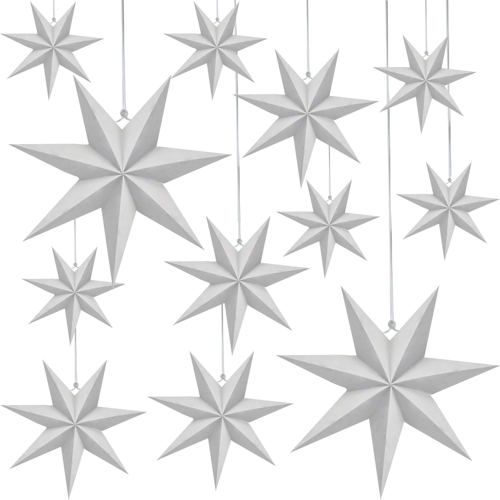 Haconba 12 Pack 3D Large Paper Star White Hanging Paper Star Lanterns Lampshade for Christmas Wedding Birthday Holiday Party Hom