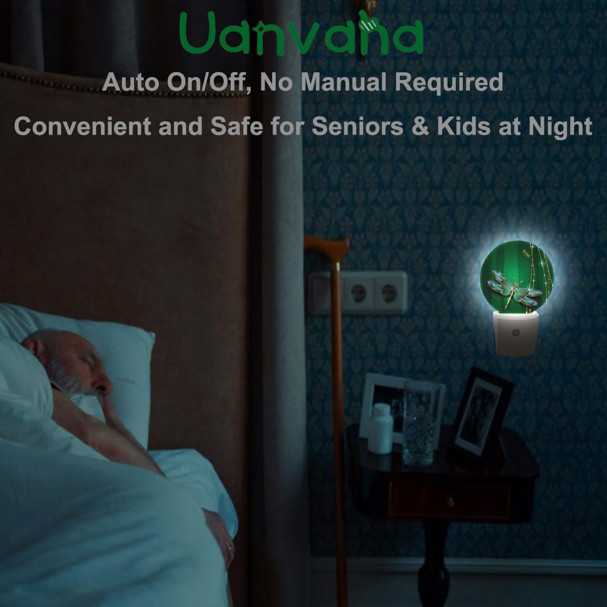 Uanvaha Dragonfly Night Light Glass Dragonfly Wings Green Night Lights Plug Into Wall For Boys Girls, Led Lamp For Stairway/Hall