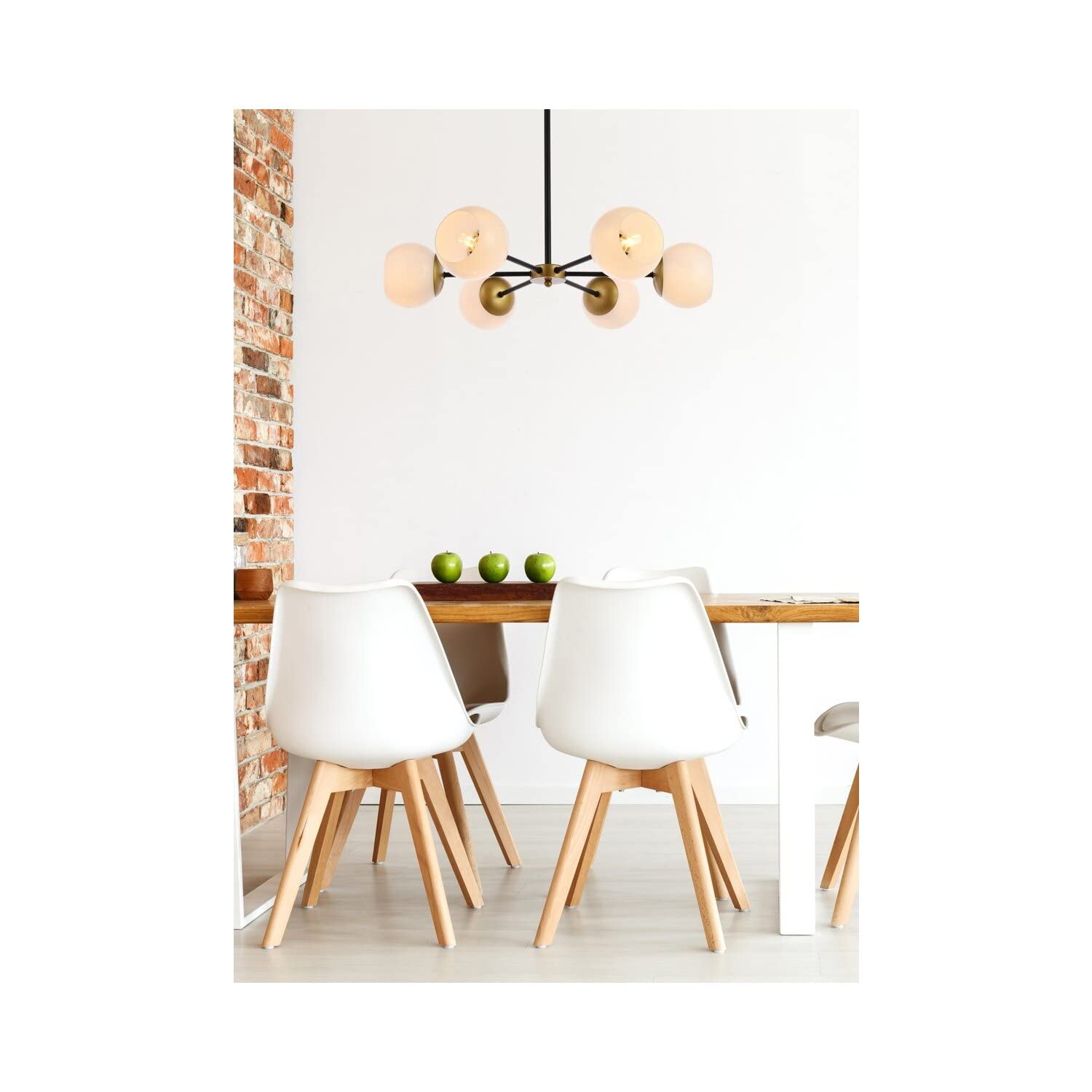 Living District Briggs 6-Light Metal Pendant w/White Shade in Black and Brass