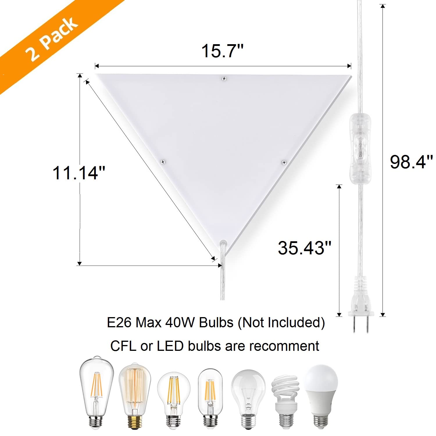 Haultop Corner Lights - Modern Plug-in Metal Ceiling Light, 2 Pack, 8.2FT Cord, Ideal for Living Room, Bedroom, Office