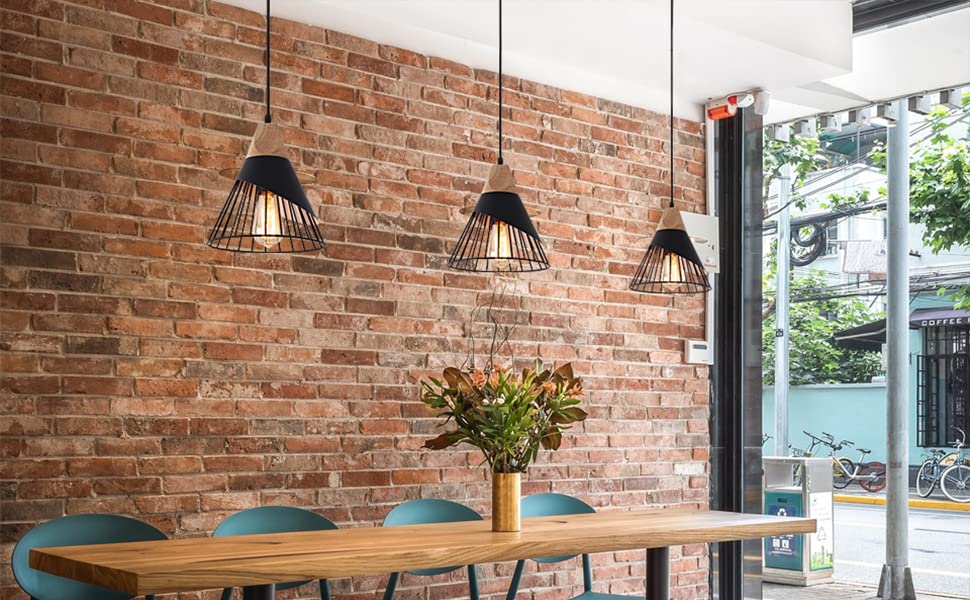 Mxsaoud Modern Black Pendant Light - Adjustable Wood Fixture for Kitchen, Dining, Living Room, Hallway, Bar - Model MX-CAOMAO-FBA-US