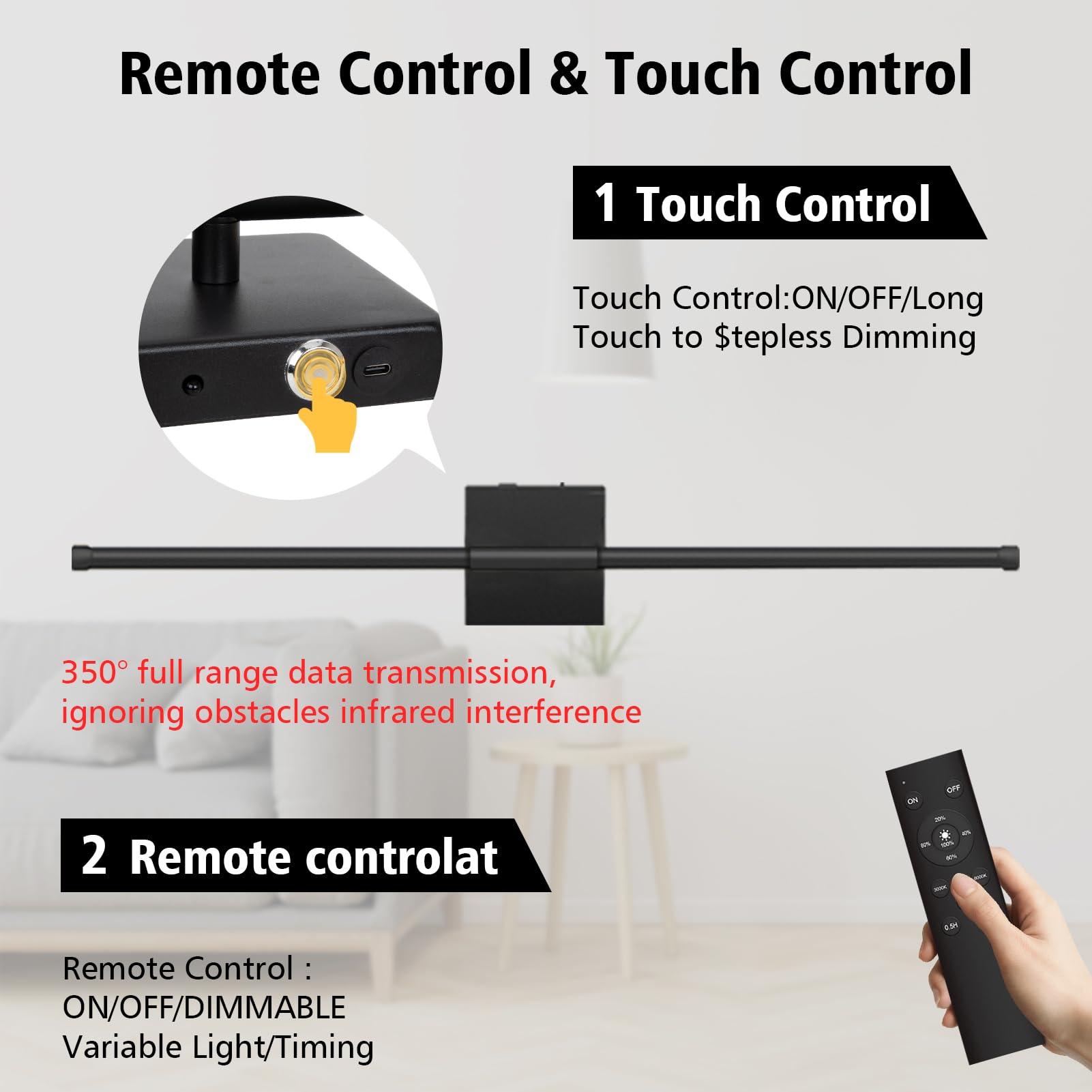 Danhh Wall Sconces Battery Operated LED 3000K-6000K Dimmable Remote Control, 1 Pack, Black Model HCP042