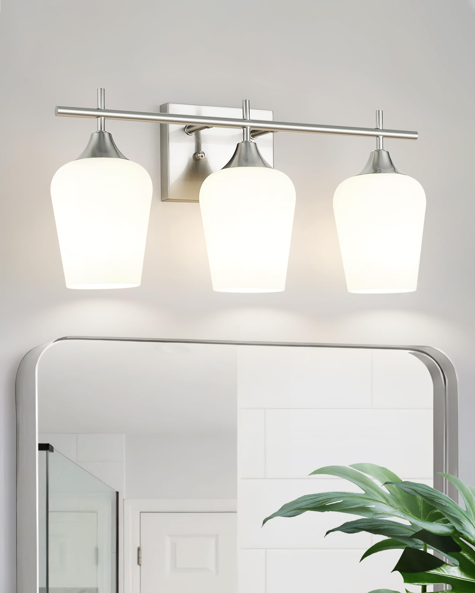 Osimir 3-Light Bathroom Vanity Light Fixtures, Brushed Nickel, Frosted Glass Shade, Model OS-YQ9167-3BNW, 21 Inch