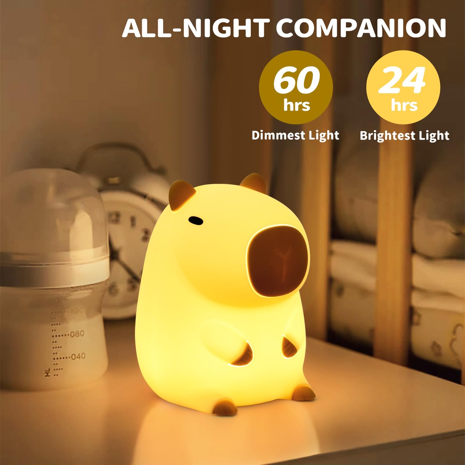 GEAMSAM Capybara Night Light, Cute Silicone Dimmable Nursery Nightlight, Rechargeable Bedside Touch Lamp for Breastfeeding Chris