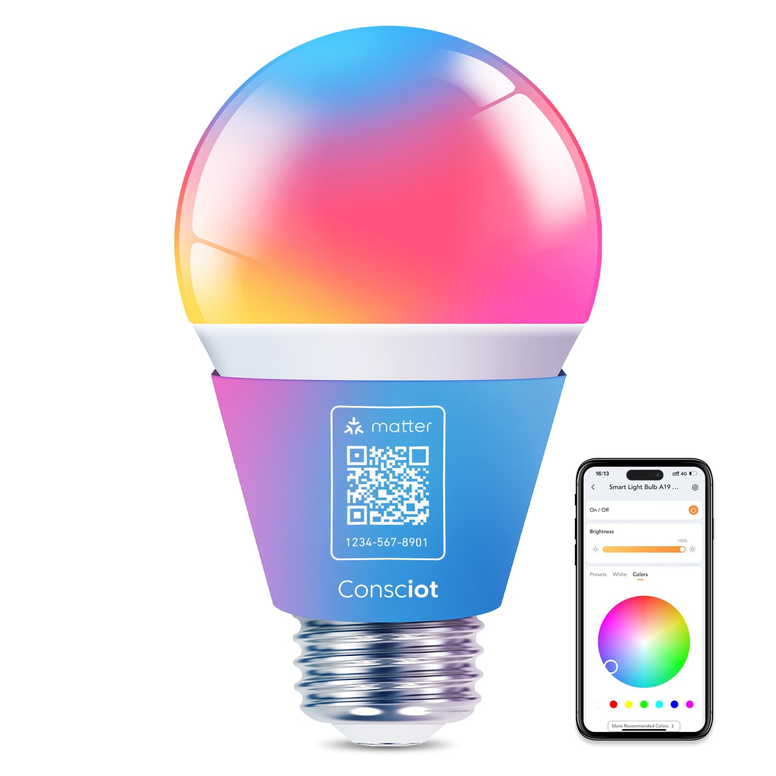 Consciot Smart Light Bulbs, Wifi Color Changing Led Light Bulb, A19 E26 Rgbtw Light Bulbs That Works With Alexa/Google Home/Appl