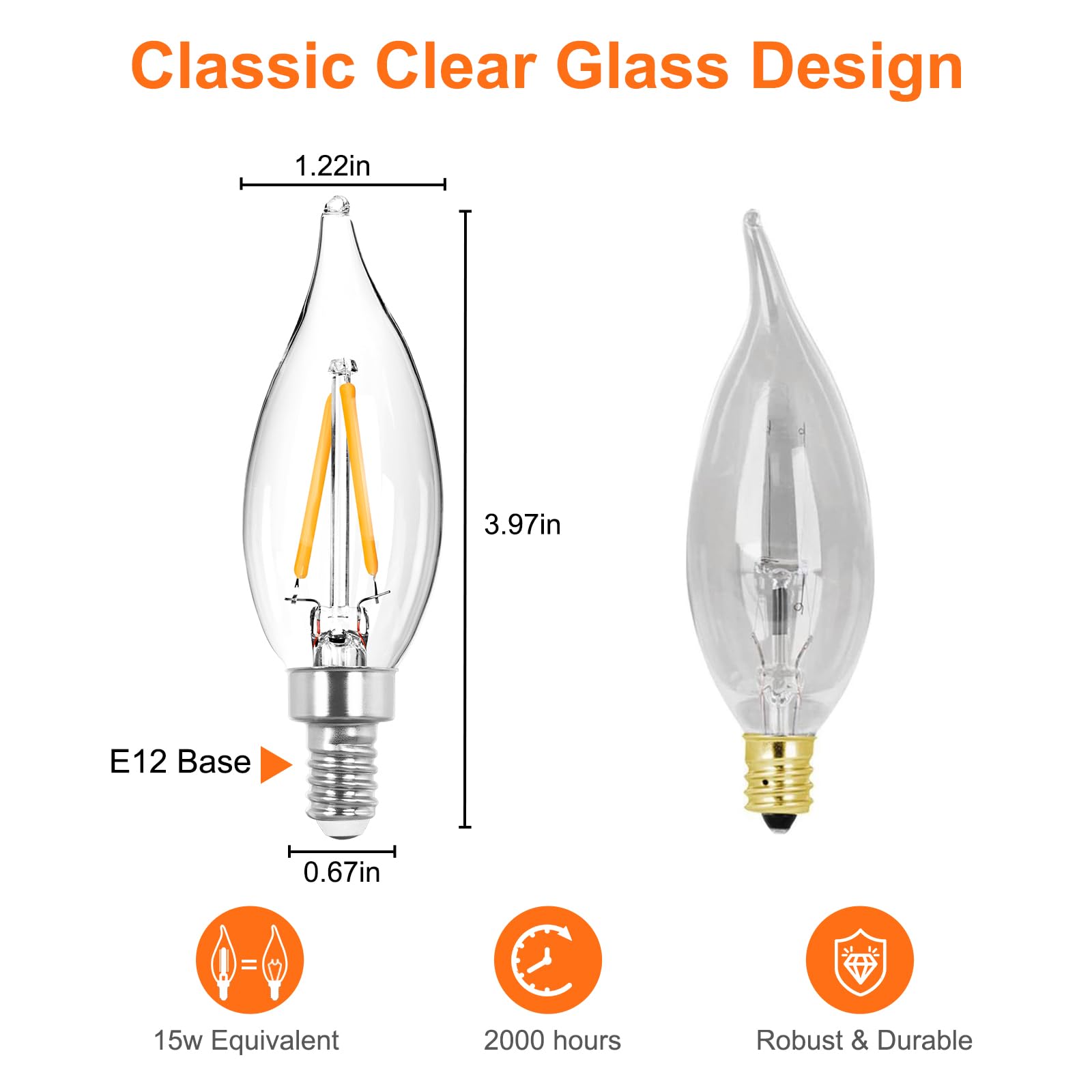 Dge 6X1.5 Watt Led Warm White Ceiling Fan Light Bulbs C32 Chandelier Light Bulbs Bright And Lasting 110 Lumen Bent Tip Light Bul