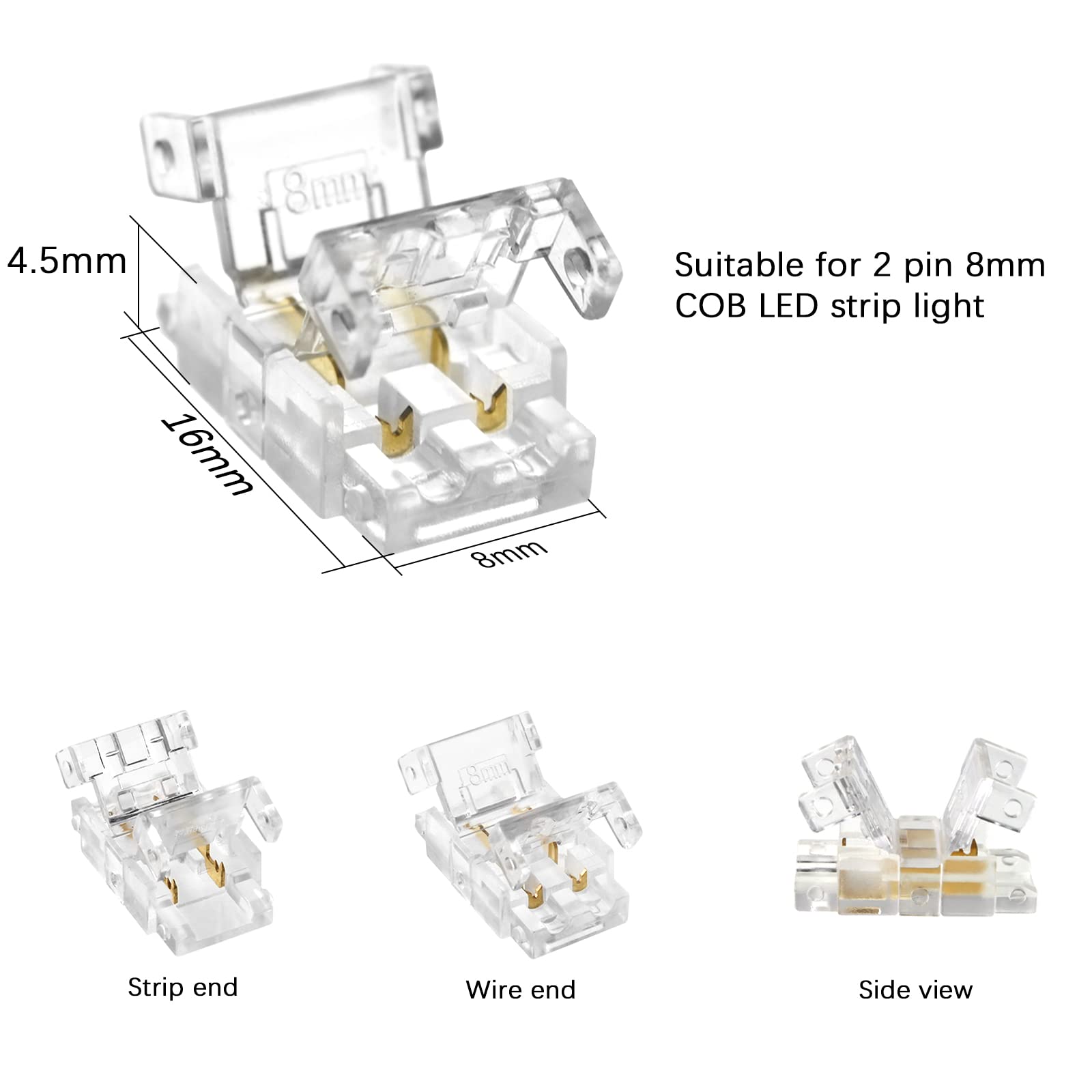 Rgbzone 12Pcs 2Pin 8Mm Cob Led Connectors Strip To Wire Connection Solderless Extension For 8Mm Cob Led Strip Lights