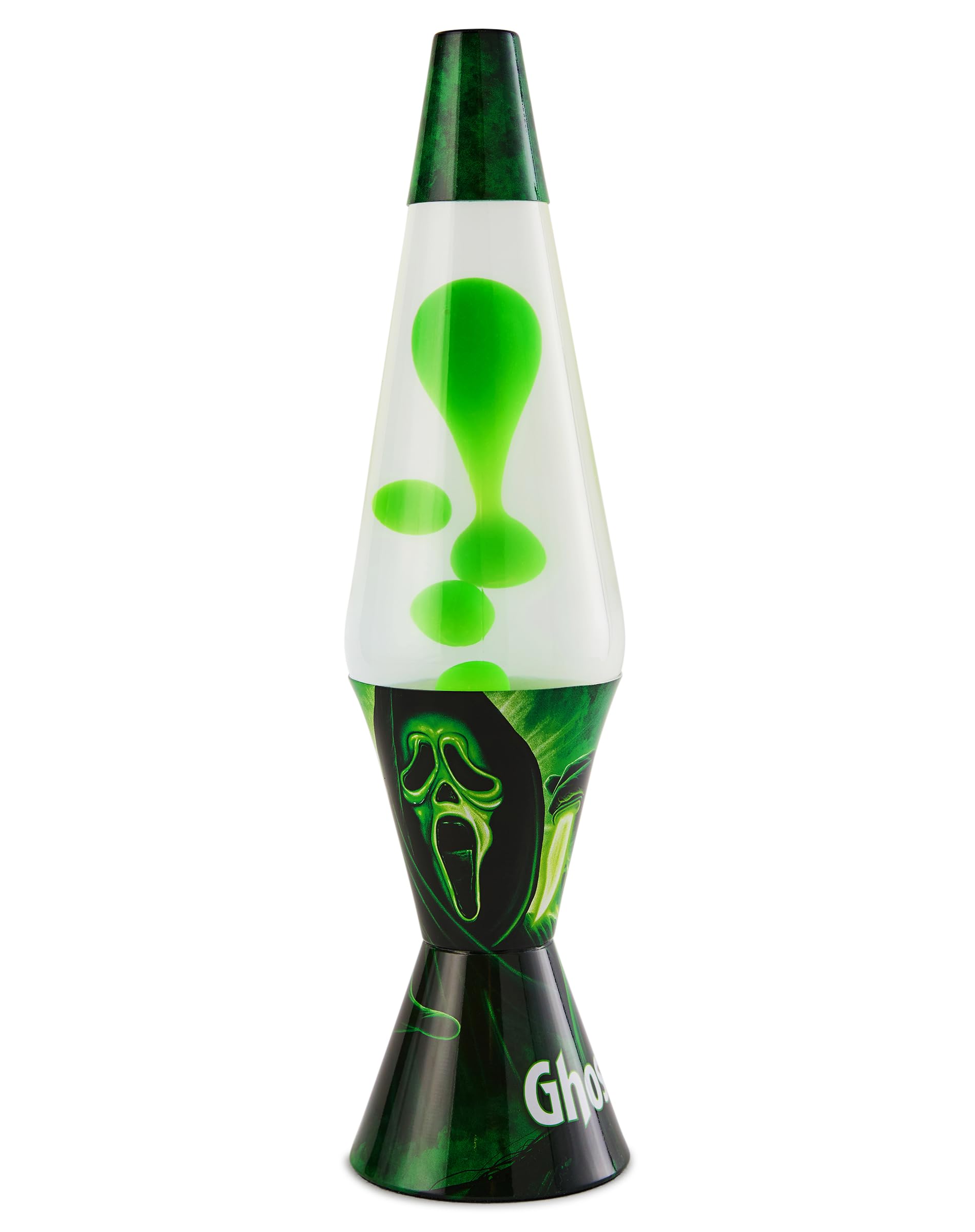 Spencer Gifts Lava Lamp - 17in Ghost Face - Green Wax, Clear Liquid, Printed Base, Model 04502191