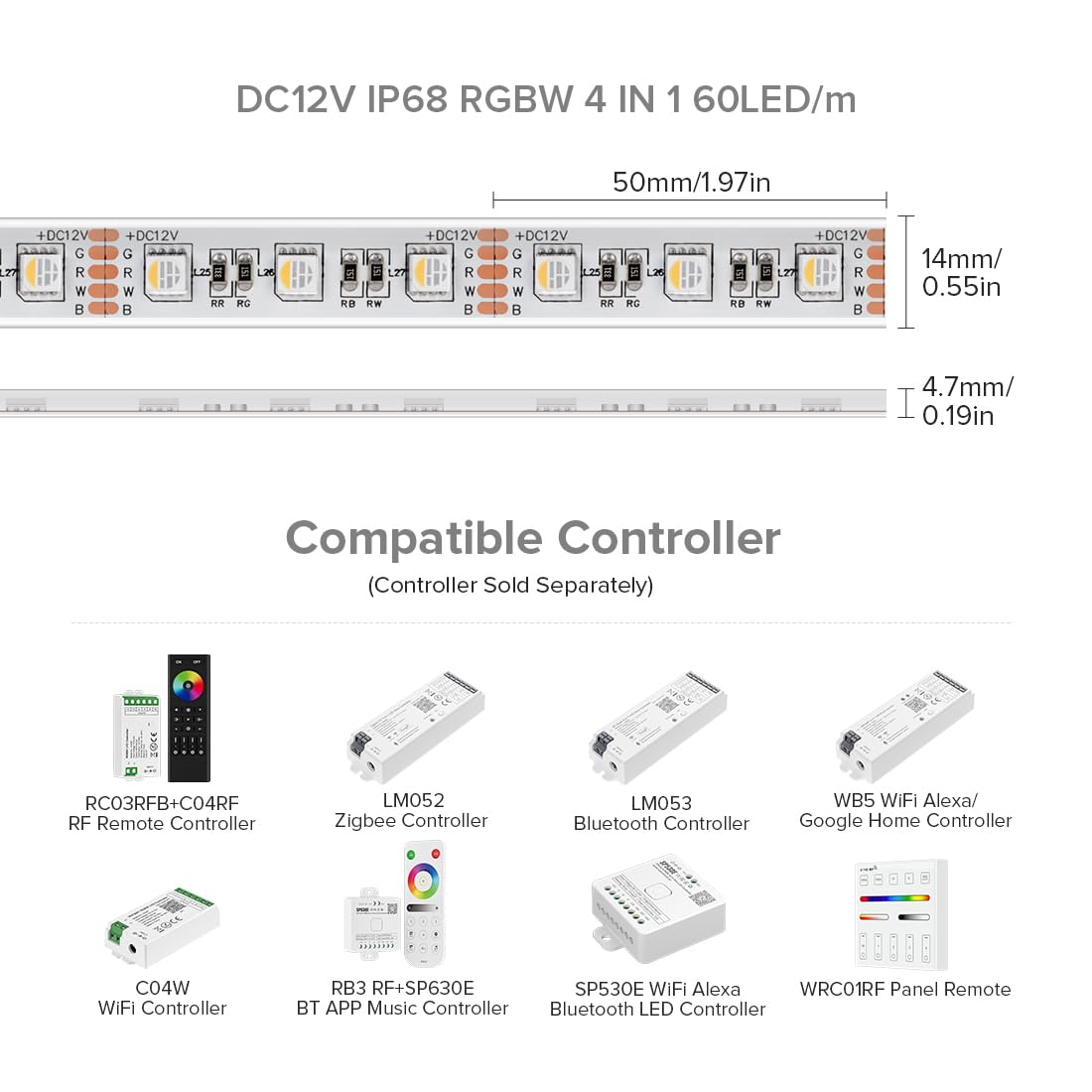 Btf-Lighting Ip68 Waterproof Outdoor Rgbw Led Strip 5050Smd Rgb+Warm White(3000K-3500K)4 Color In 1 Dc12V 16.4Ft 5M 60Led/M Mult